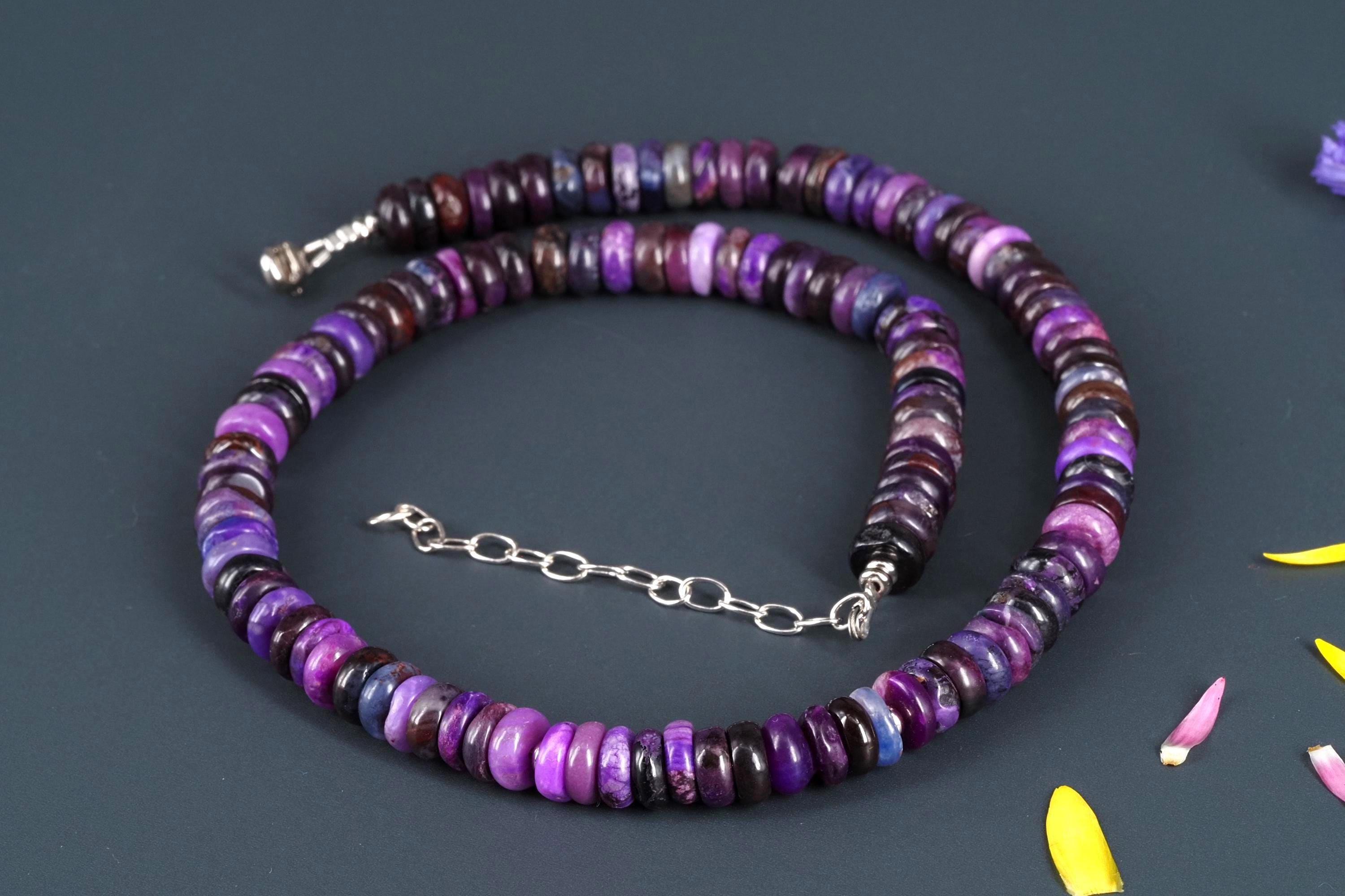 echte Sugilith Kette mit Sterling Silber, 44cm lange lila Edelsteinkette