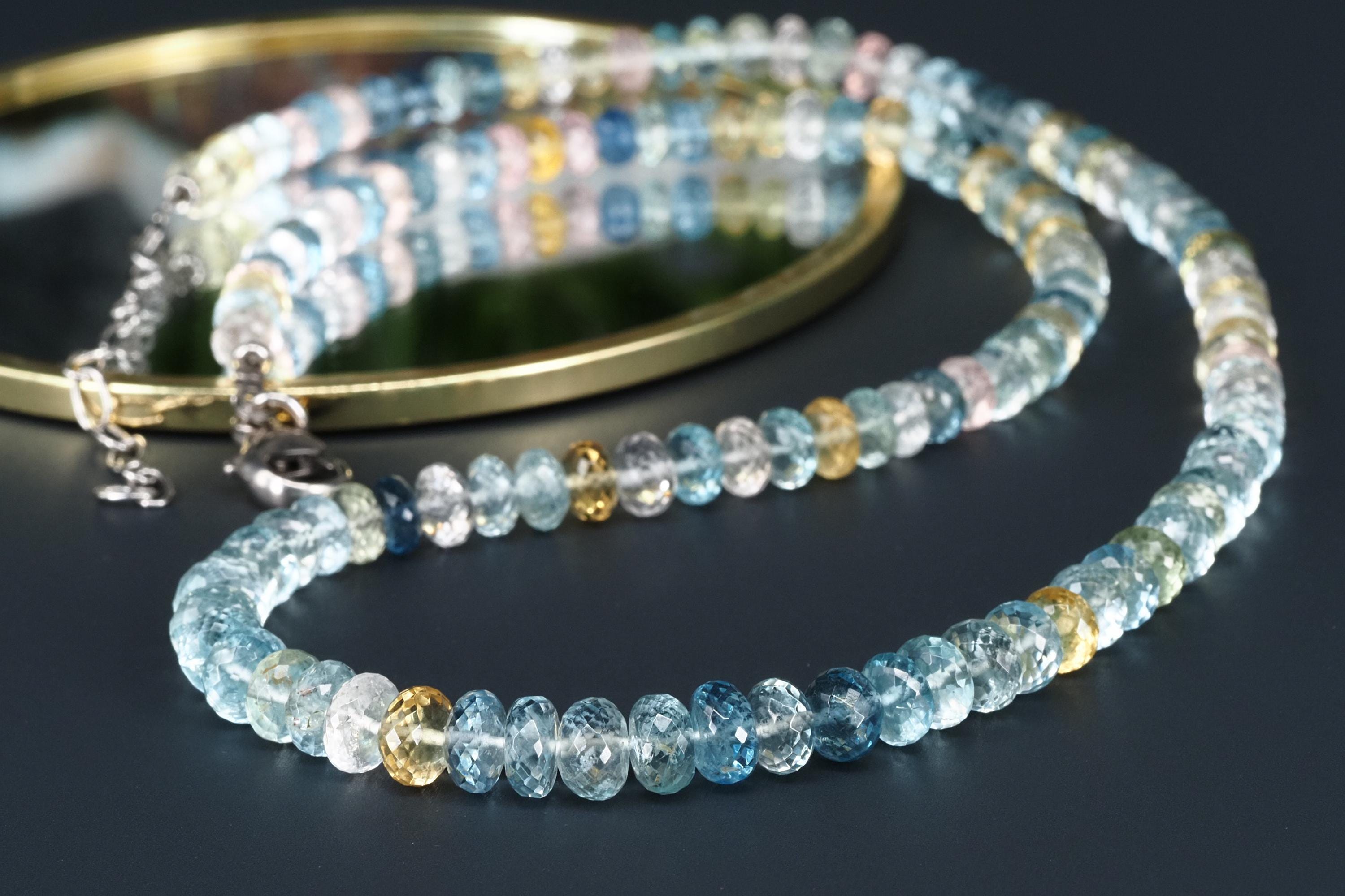 Aquamarin Heliodor Morganit Edelstein Kette facettiert