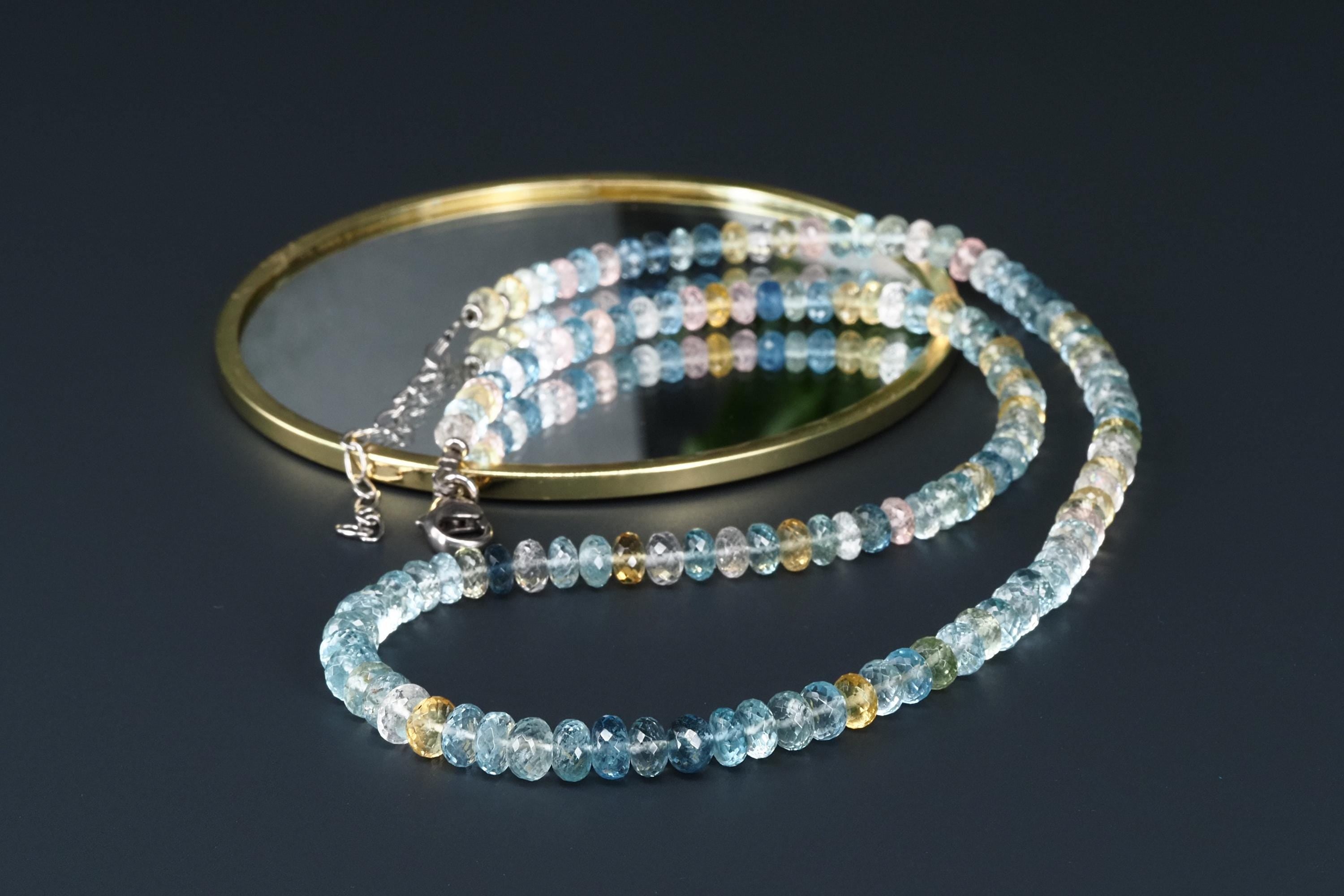 Aquamarin Heliodor Morganit Edelstein Kette facettiert