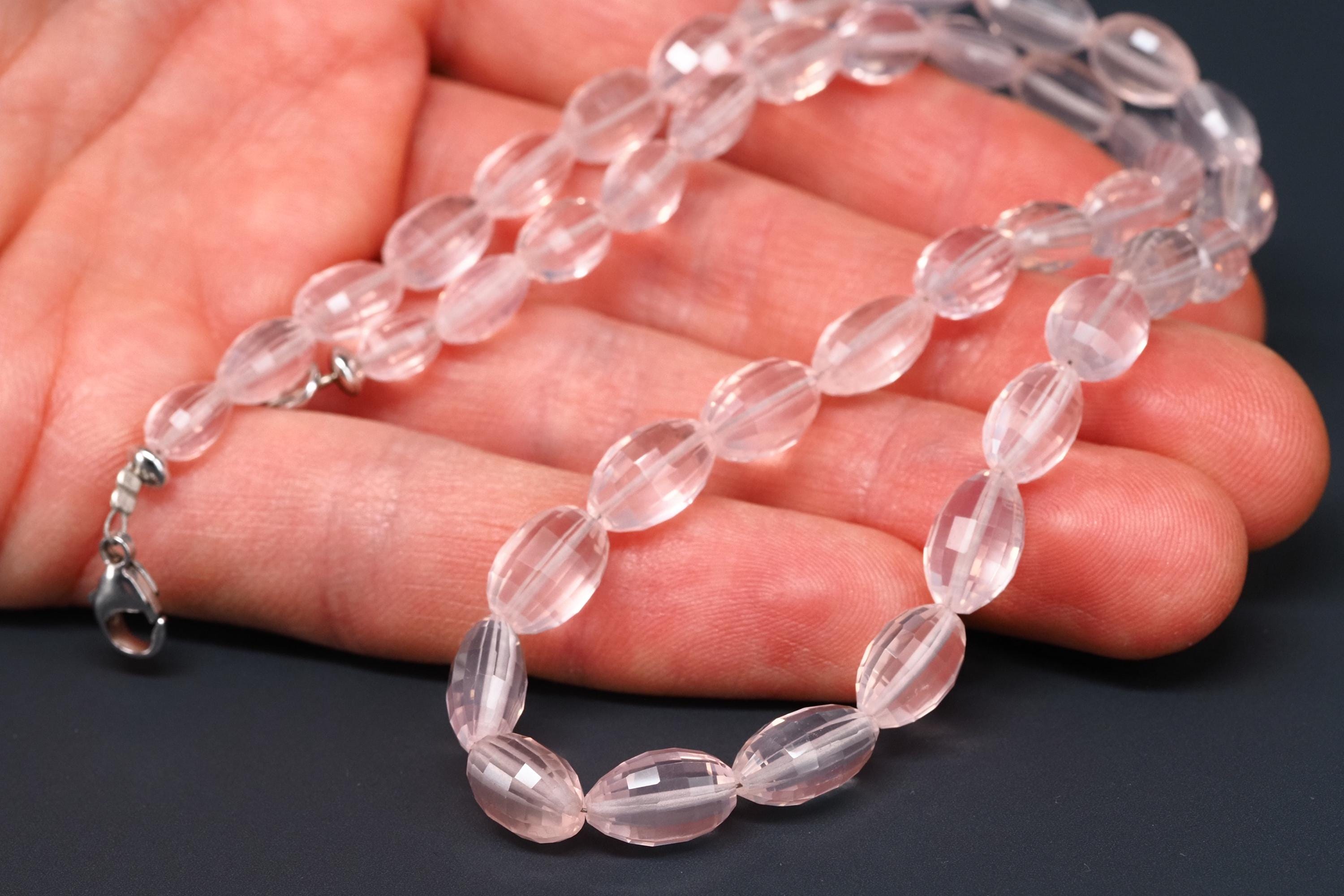 Top Rosenquarz Edelstein Kette 925 Silber Verschluss