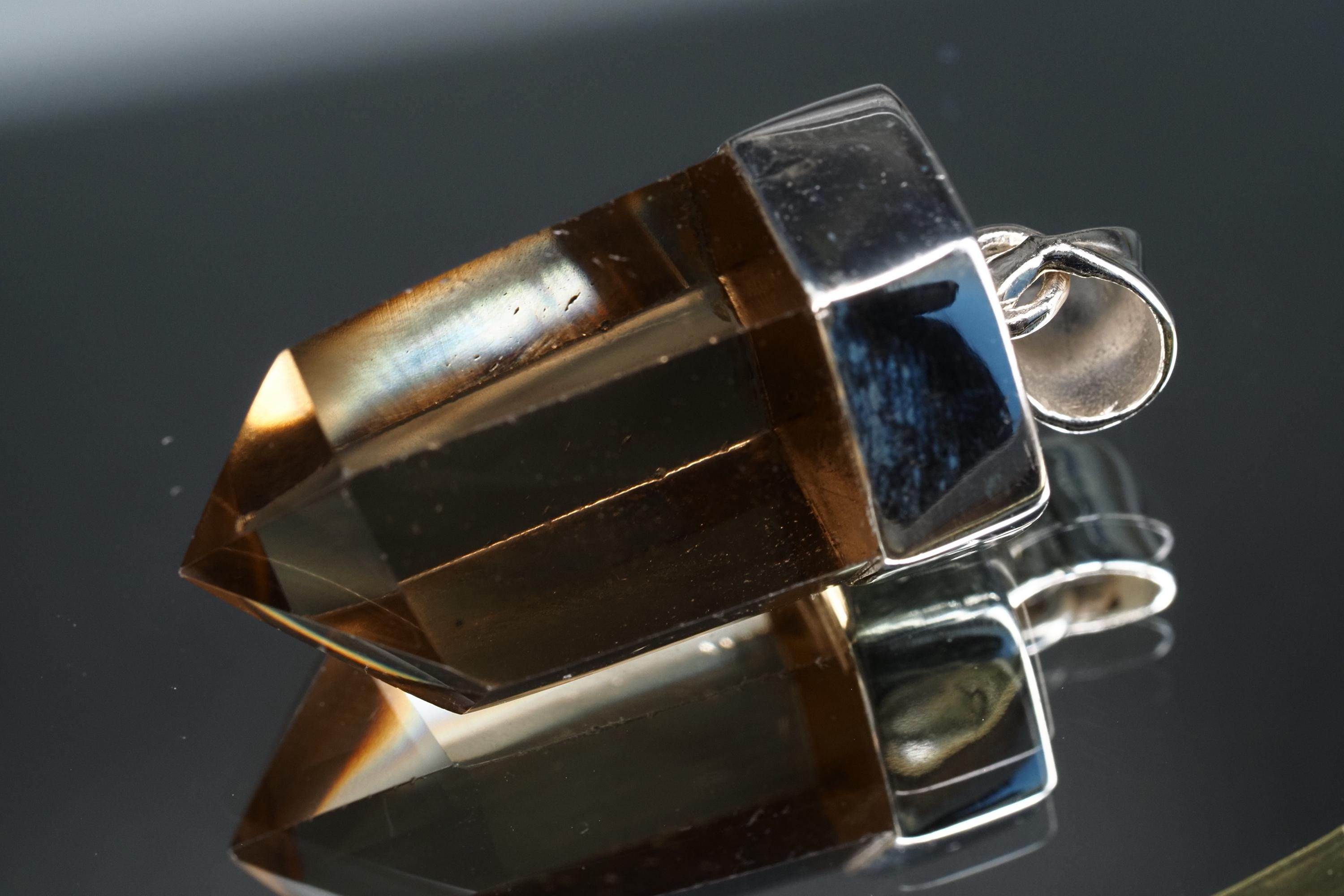 Rauchquarz Sterling Silber Anhänger Länge mit Öse 38mm