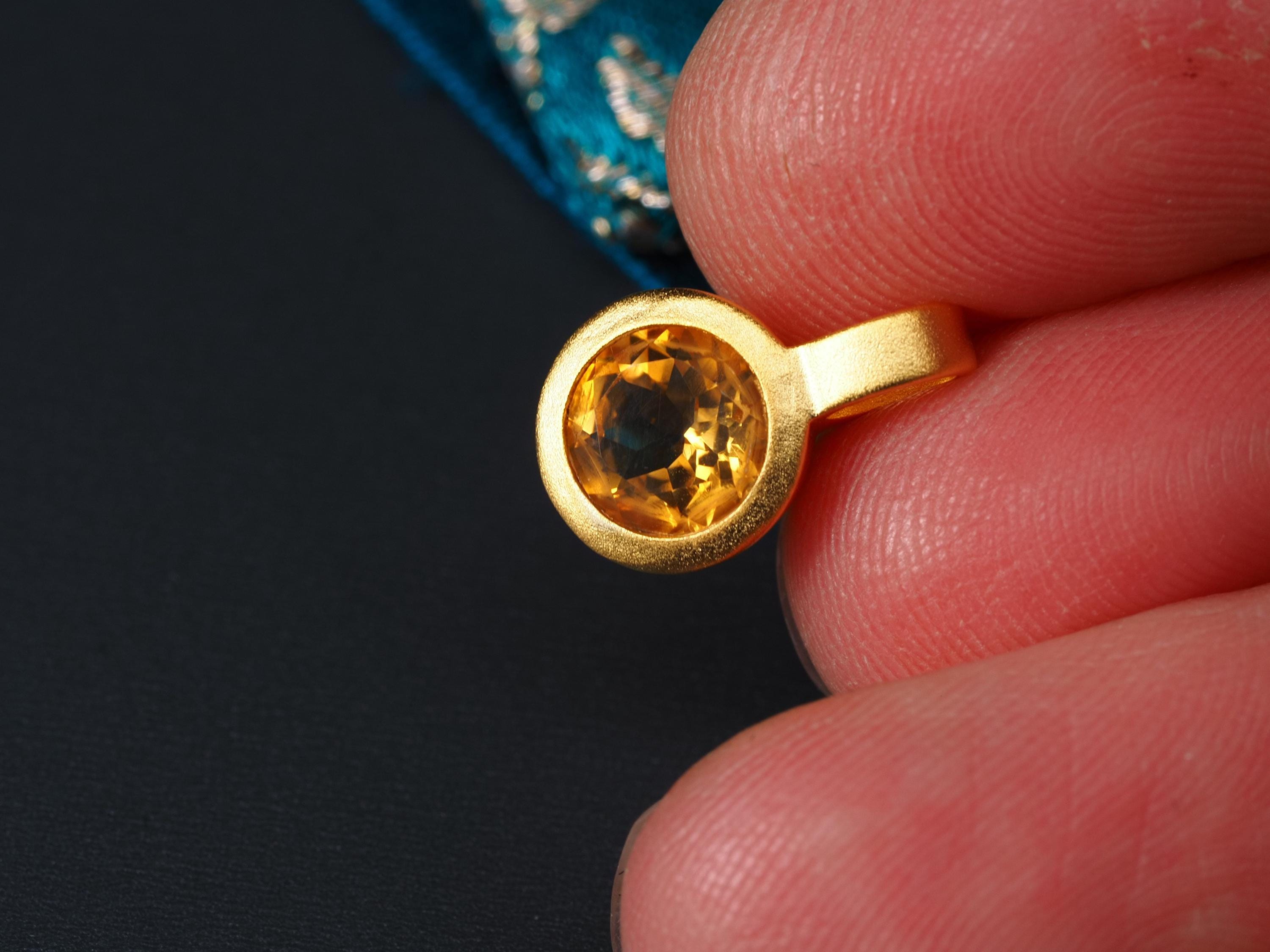 Citrin Anhänger Sterling Silber vergoldet zart