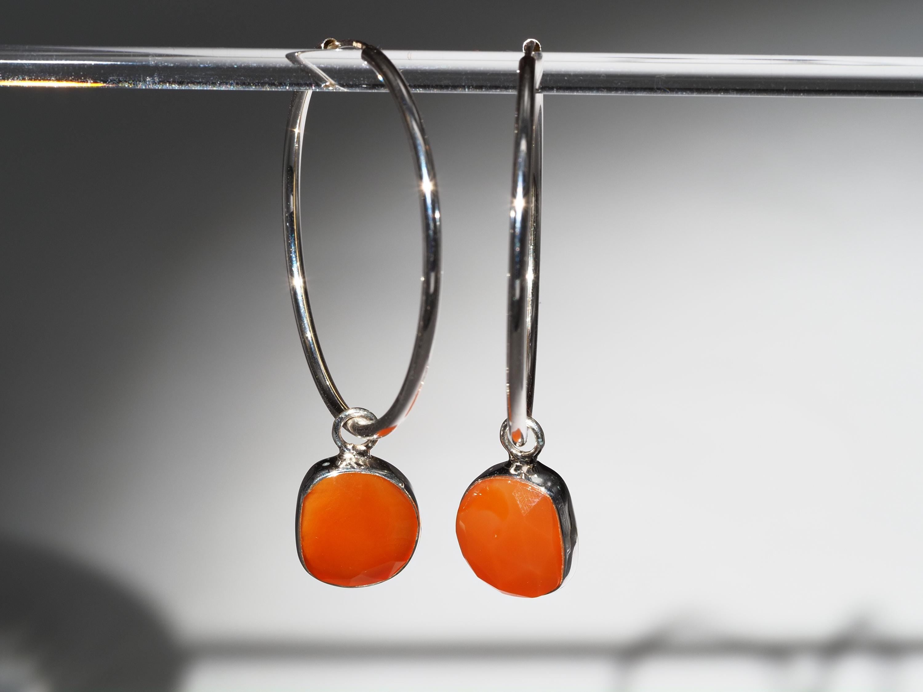 Karneol Silber Creolen elegante Ohrringe mit orangen Edelsteinen
