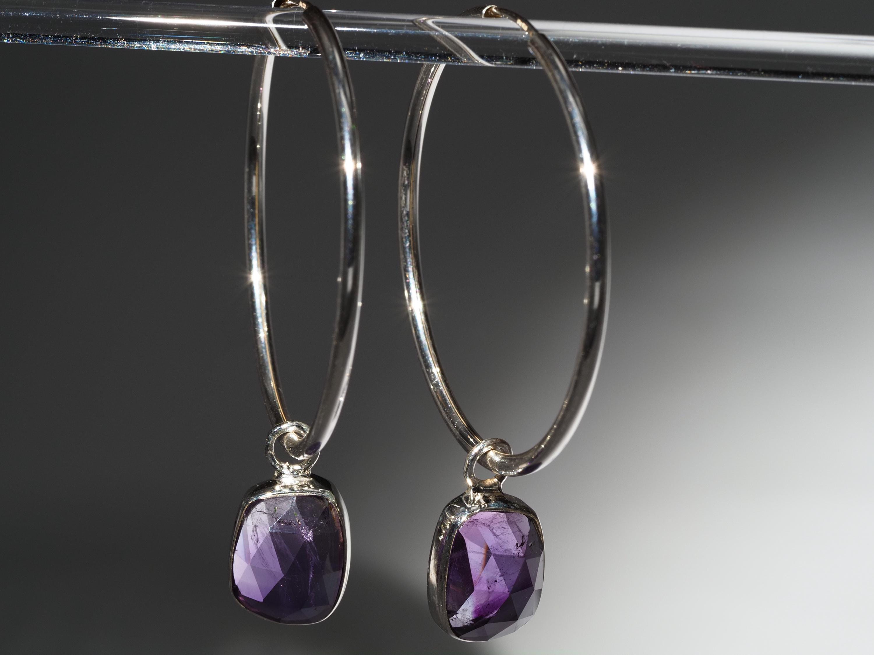 Amethyst Silber Creolen Ohrringe rose cut Edelsteinen