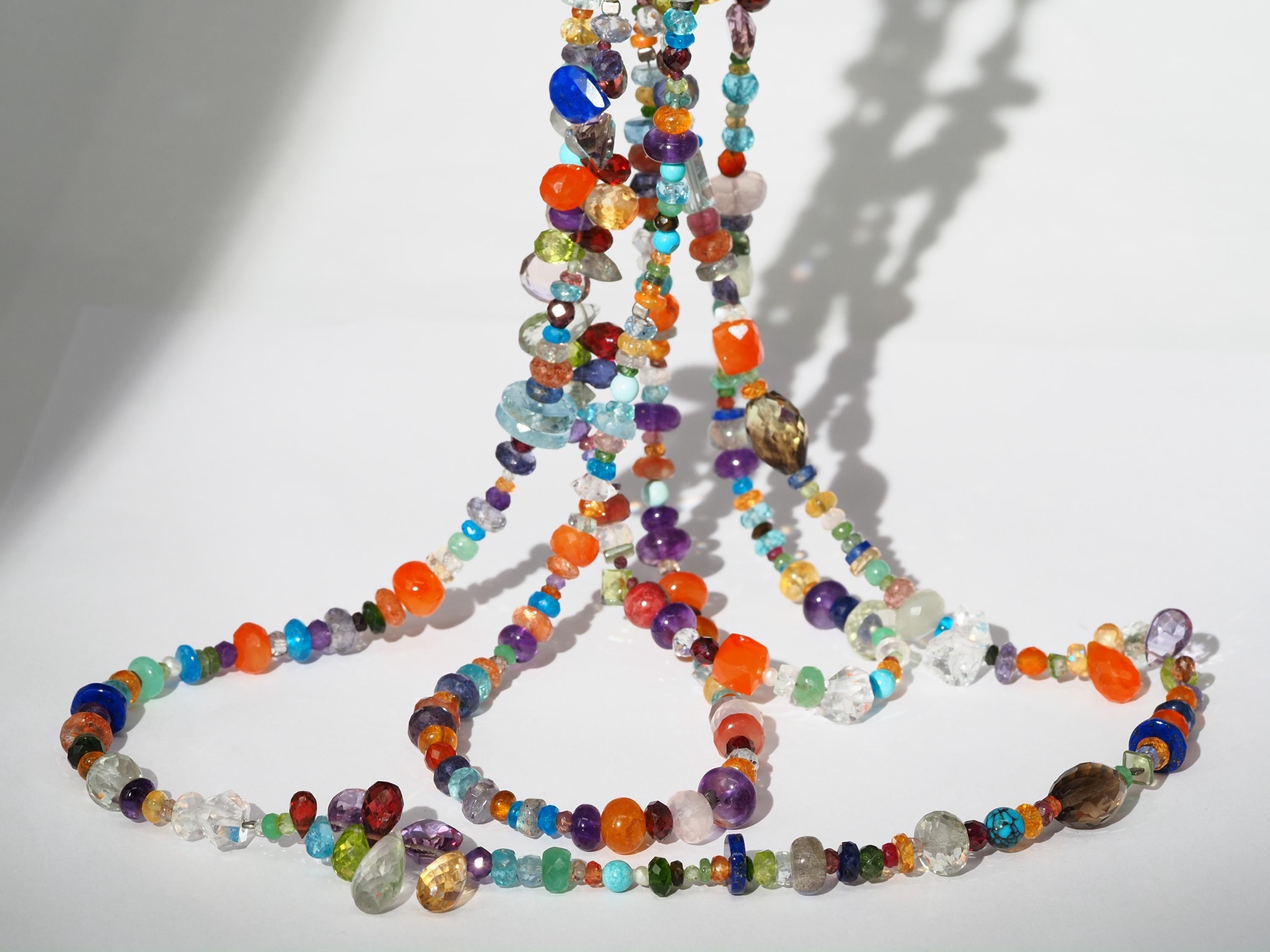 Lange Bunte Edelstein Kette Länge 143cm Endlos Halskette