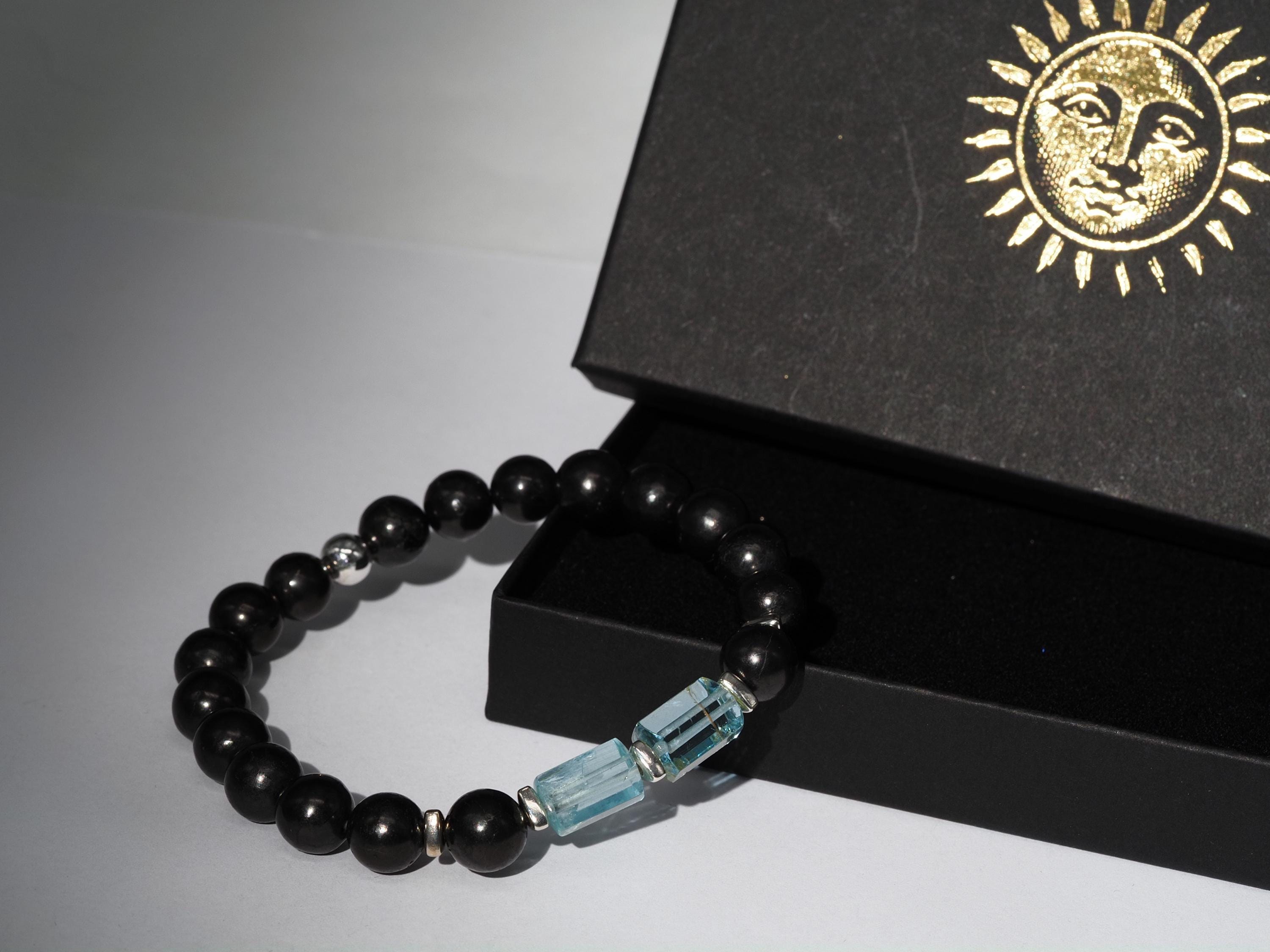 Edelstein Armband für Herren mit Schungit und Aquamarin