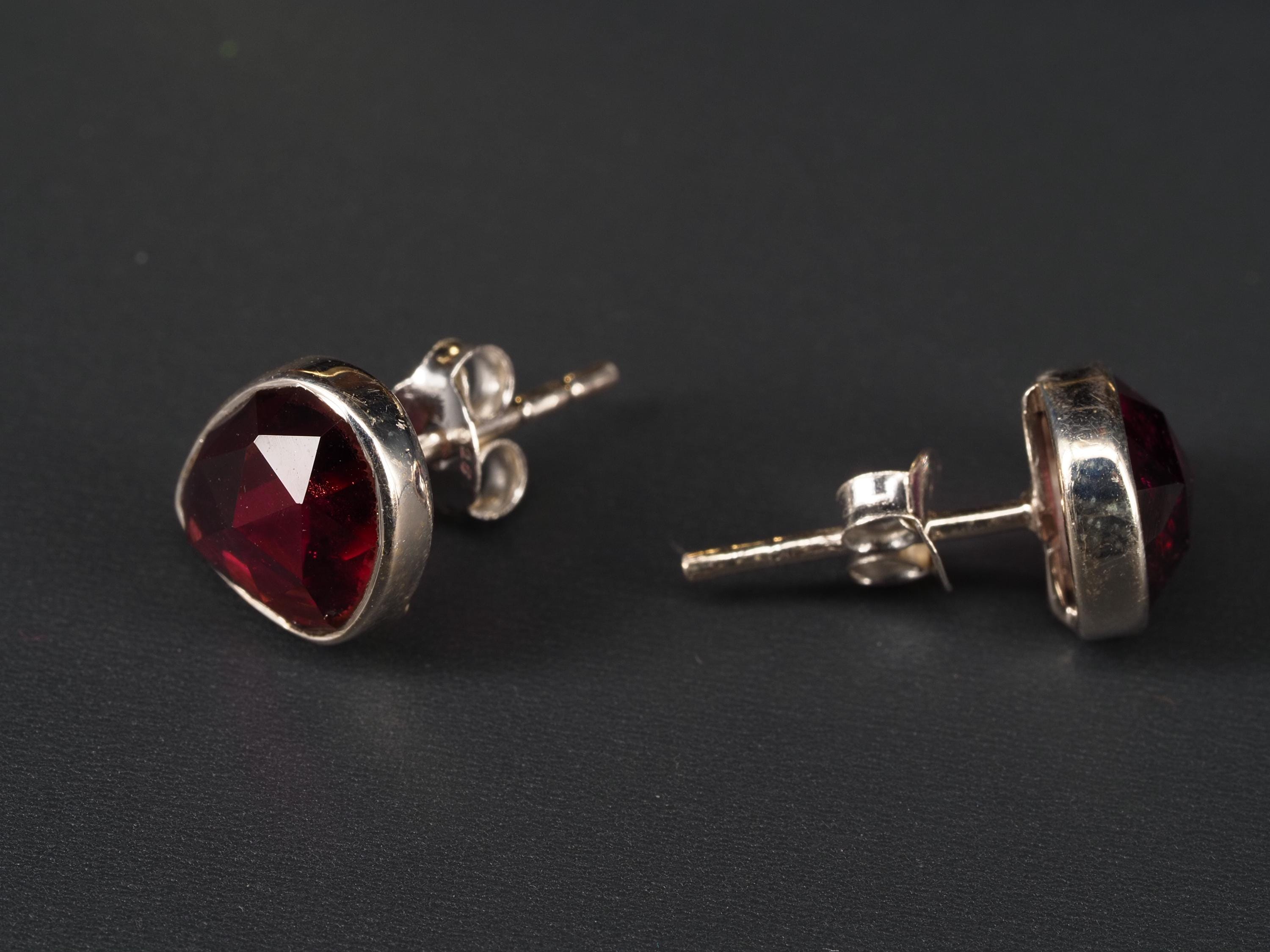 Granat Ohrstecker rose cut 925 Sterling Silber