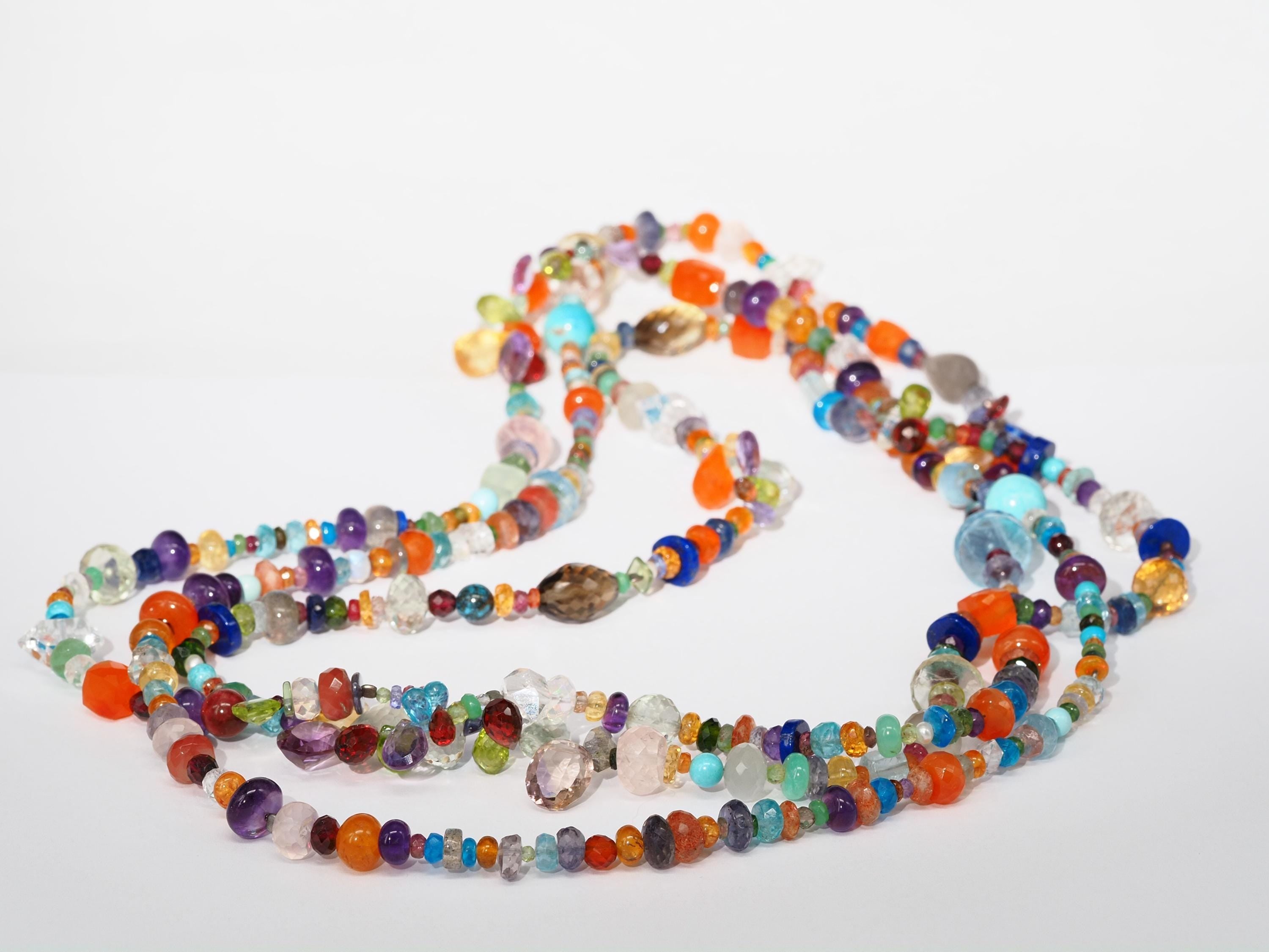 Lange Bunte Edelstein Kette Länge 143cm Endlos Halskette