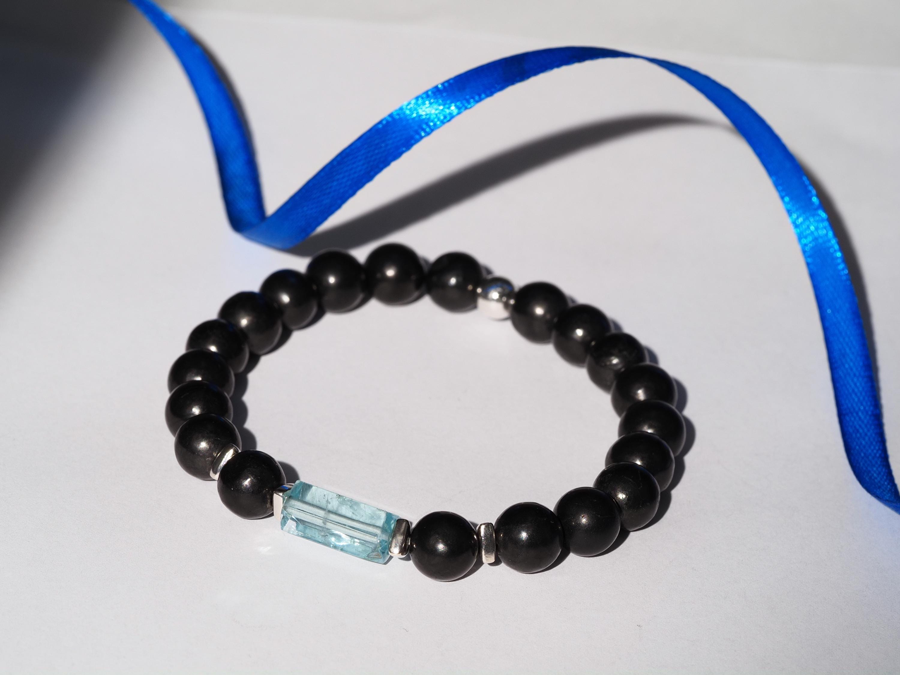 Aquamarin Armband mit Schungit für Männer Edelstein
