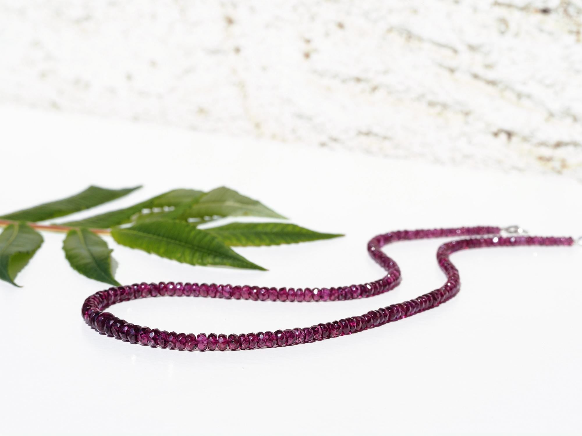 Granat Kette Rhodolith Top-Qualität lange Halskette 925 Silber 100% Natur