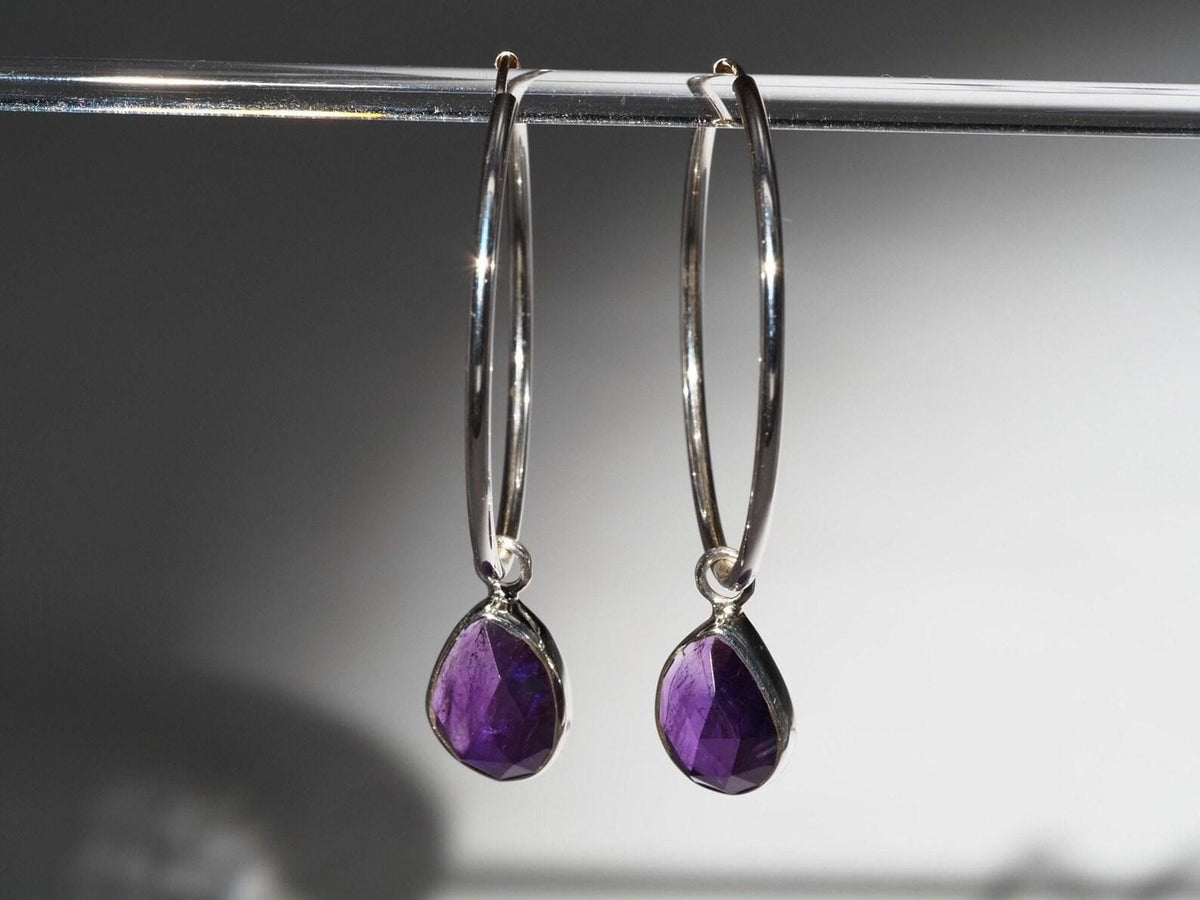Amethyst 925er Silber Creolen rose cut