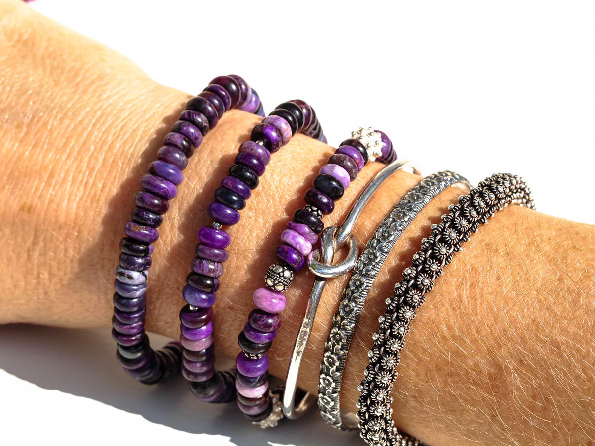 Sugilith Armband 925erSilber echter unbehandelter Sugilit aus der Wessels Mine