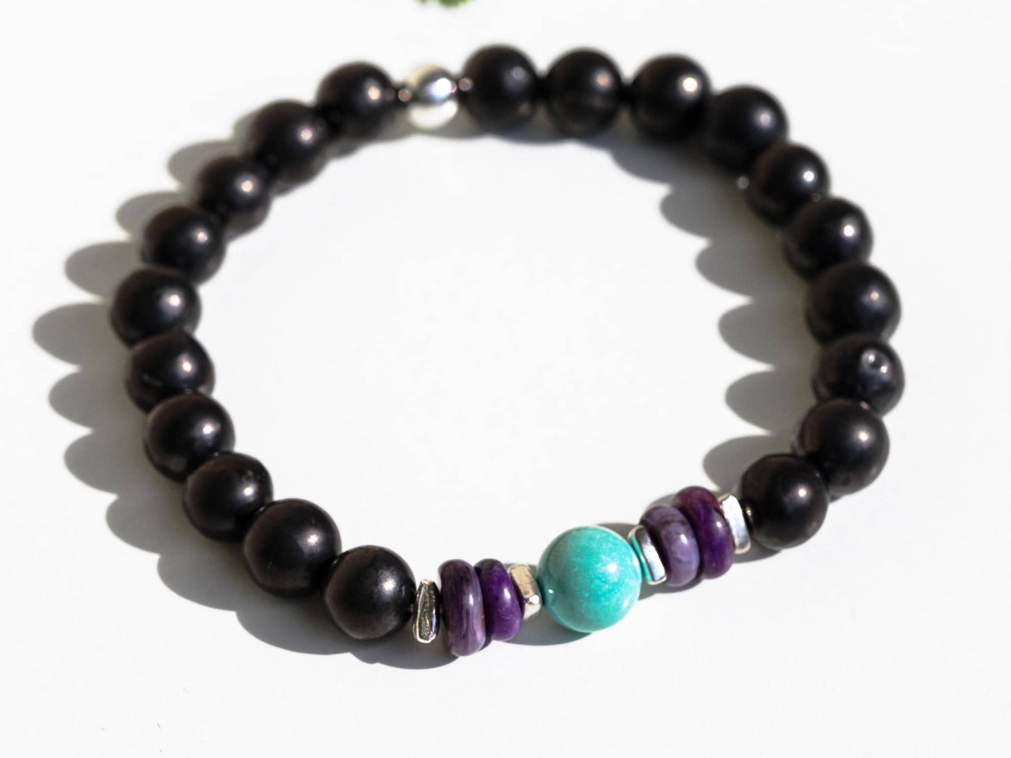 Türkis Sugilith Armband mit Schungit für Männer 925er Silber dein Unikat