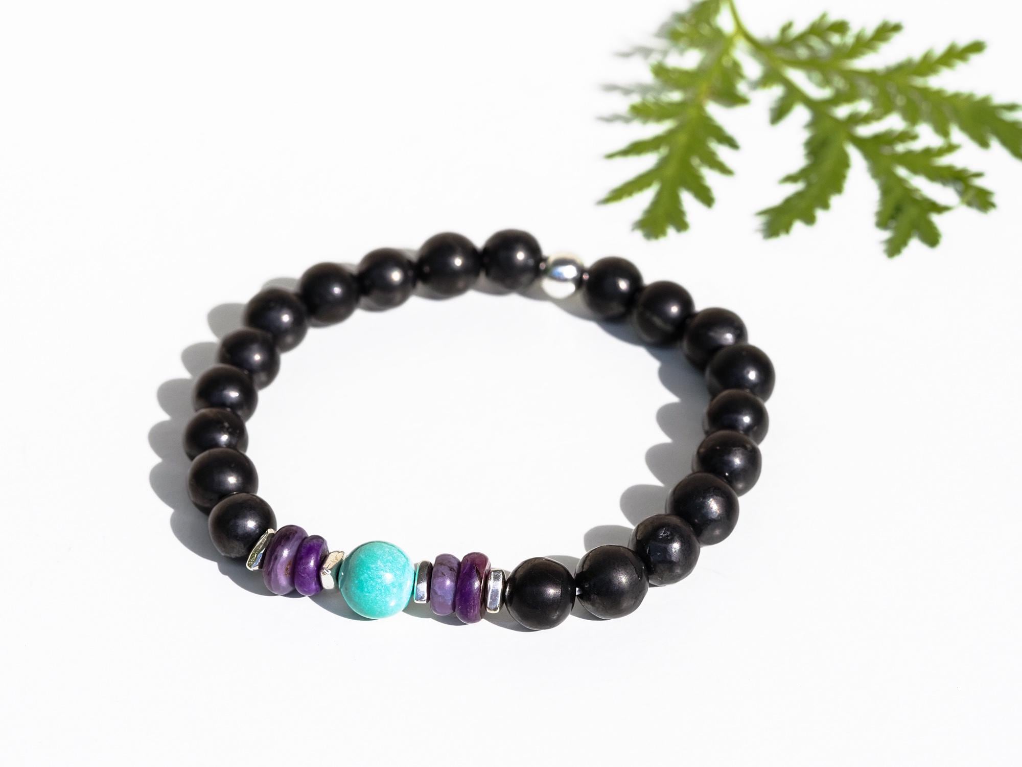 Türkis Sugilith Armband mit Schungit für Männer 925er Silber dein Unikat