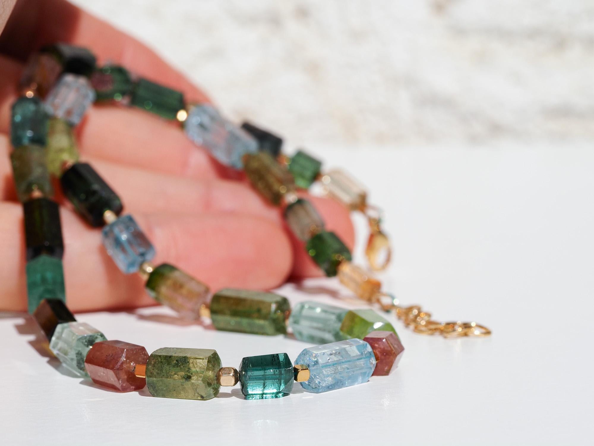 Turmalin Kette mit Aquamarin – natürliche Kristalle & Gold Filled, handgefertigtes Unikat