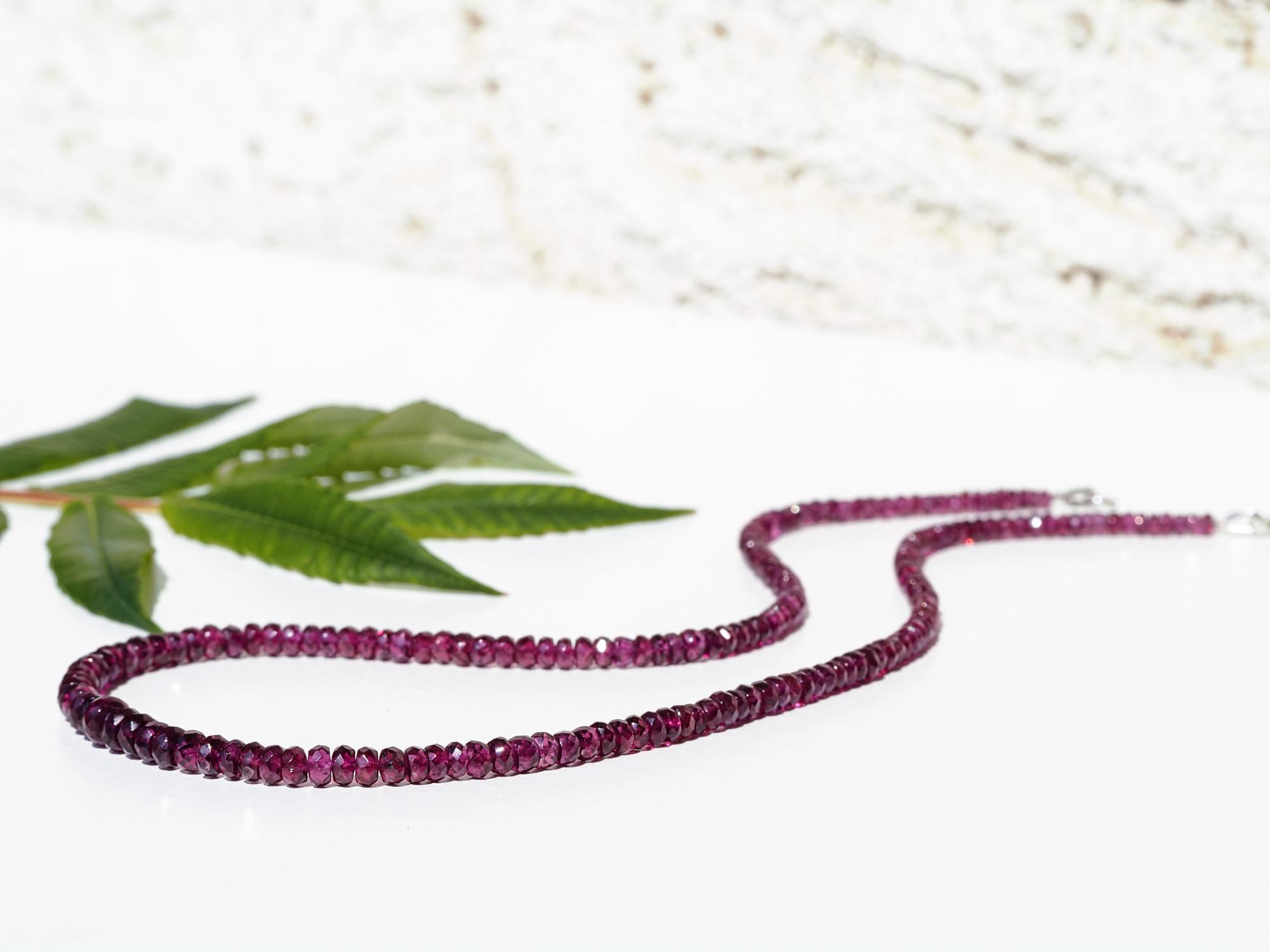 Granat Kette Rhodolith Top-Qualität lange Halskette 925 Silber 100% Natur