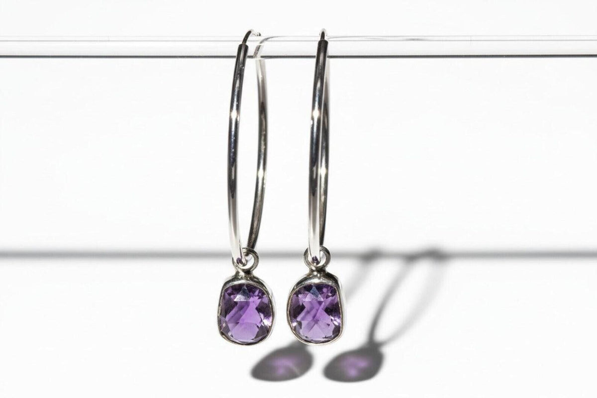 Amethyst 925er Silber Creolen rose cut