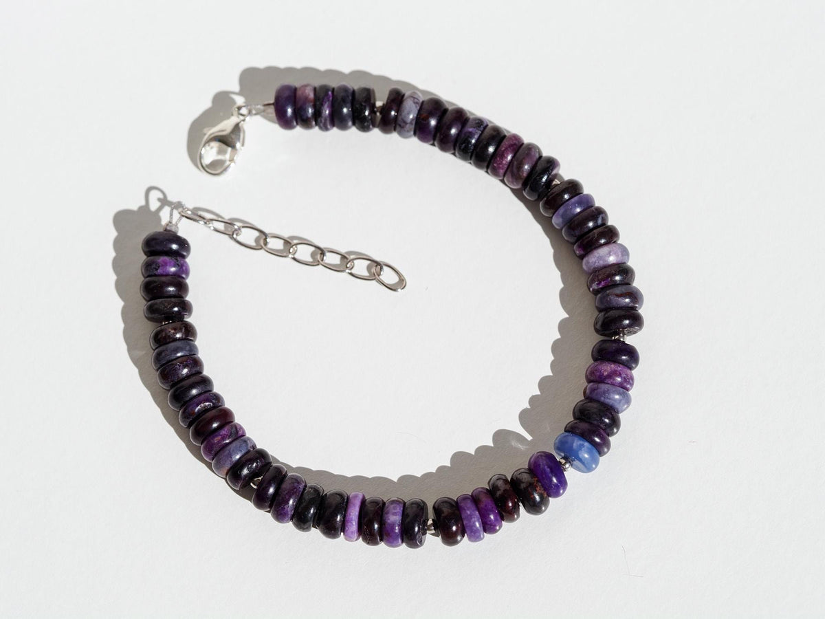Sugilith Armband 925erSilber echter unbehandelter Sugilit aus der Wessels Mine