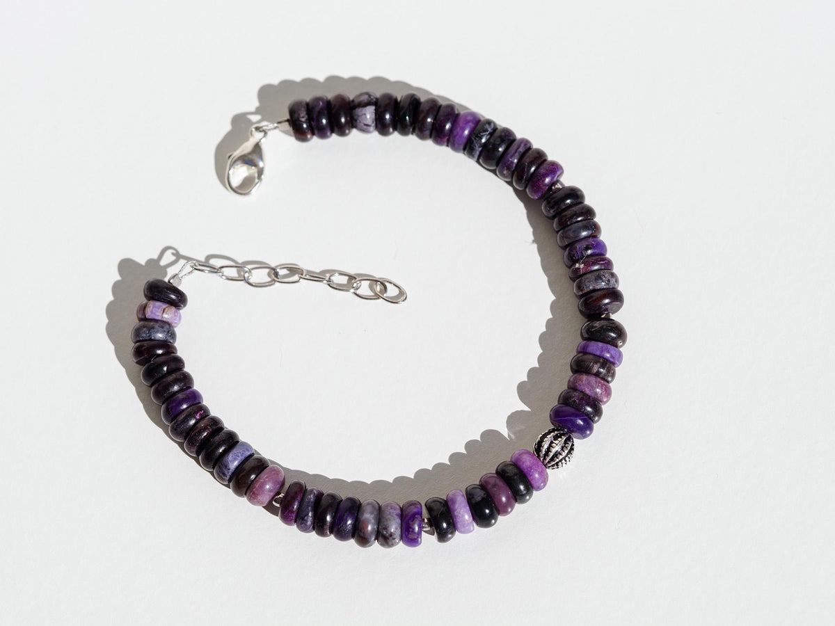 Sugilith Armband 925erSilber echter unbehandelter Sugilit aus der Wessels Mine