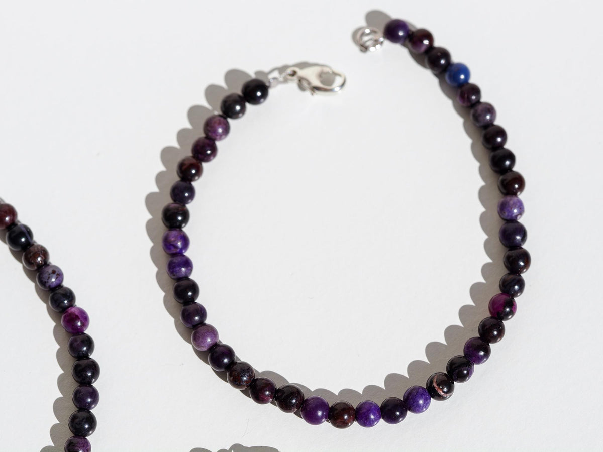 Sugilith Armband 925er Silber echter unbehandelter Sugilit aus der Wessels Mine