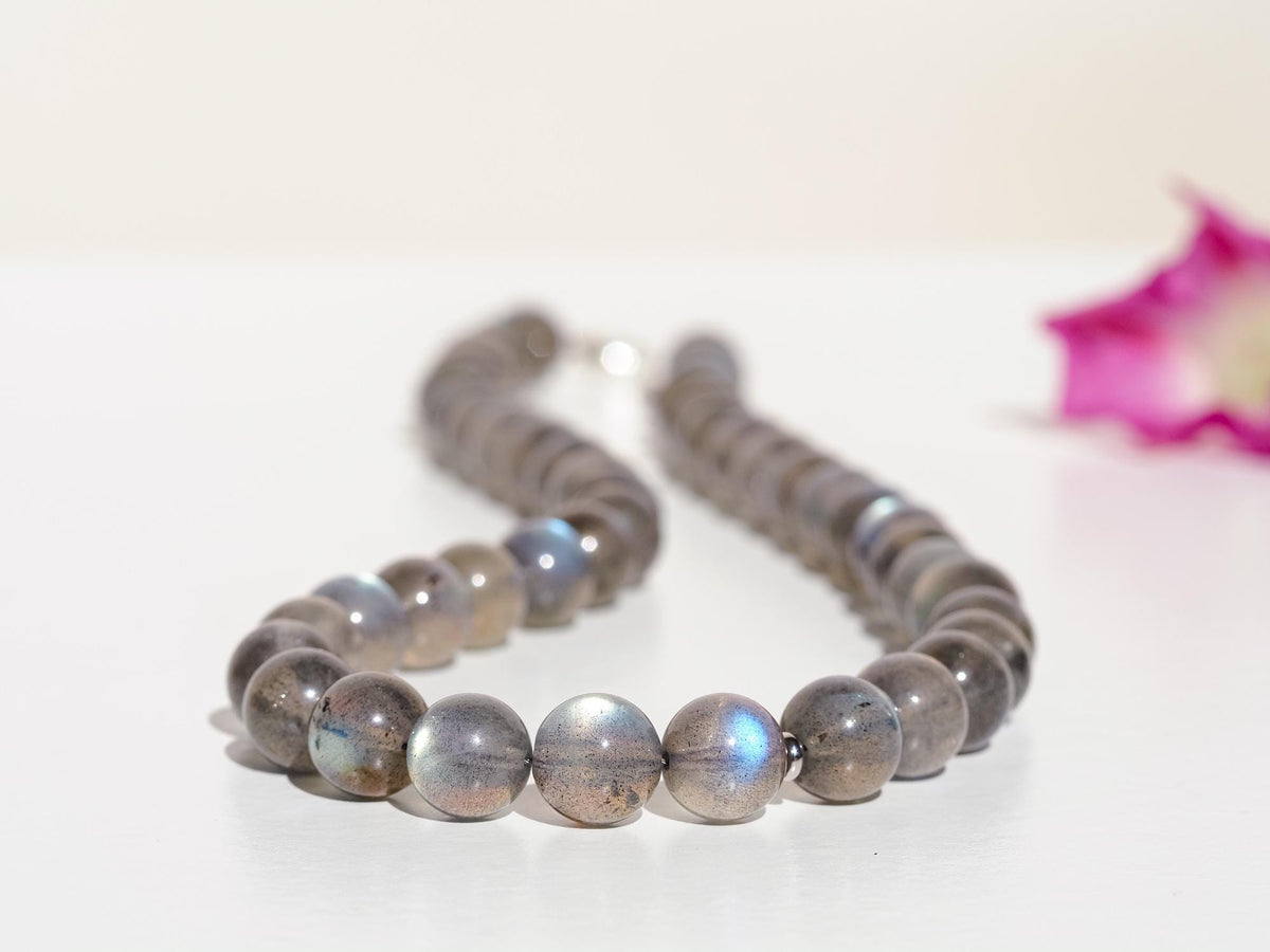 Kurze Labradorit Kette facettiert 925 Silber Verschluss