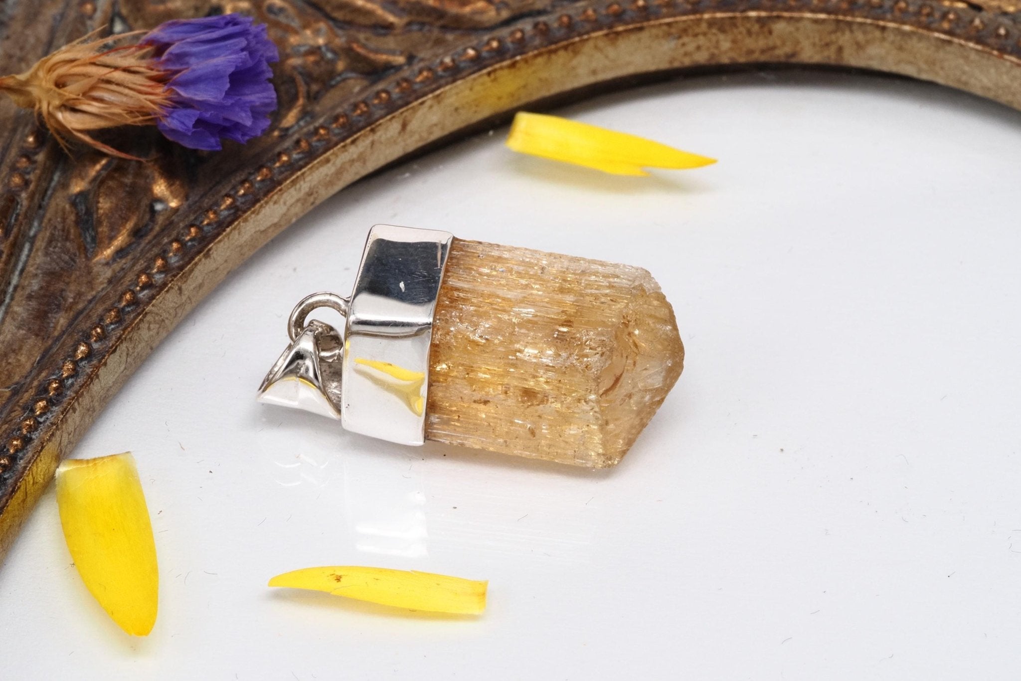 Imperial Topas AnhÀnger echter Gold Topas Kristall aus Brasilien gefasst in 925 Sterling Silber