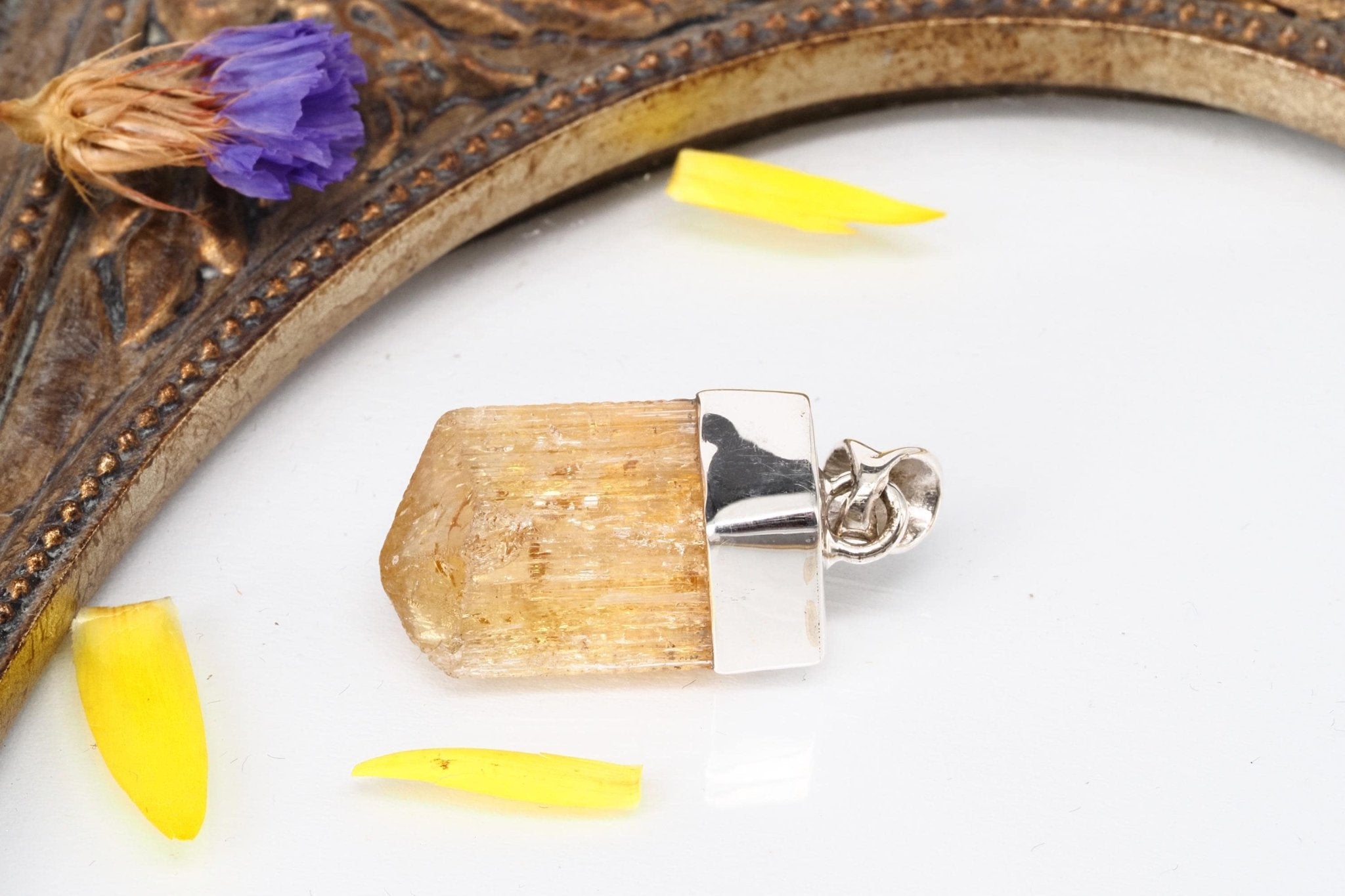 Imperial Topas AnhÀnger echter Gold Topas Kristall aus Brasilien gefasst in 925 Sterling Silber