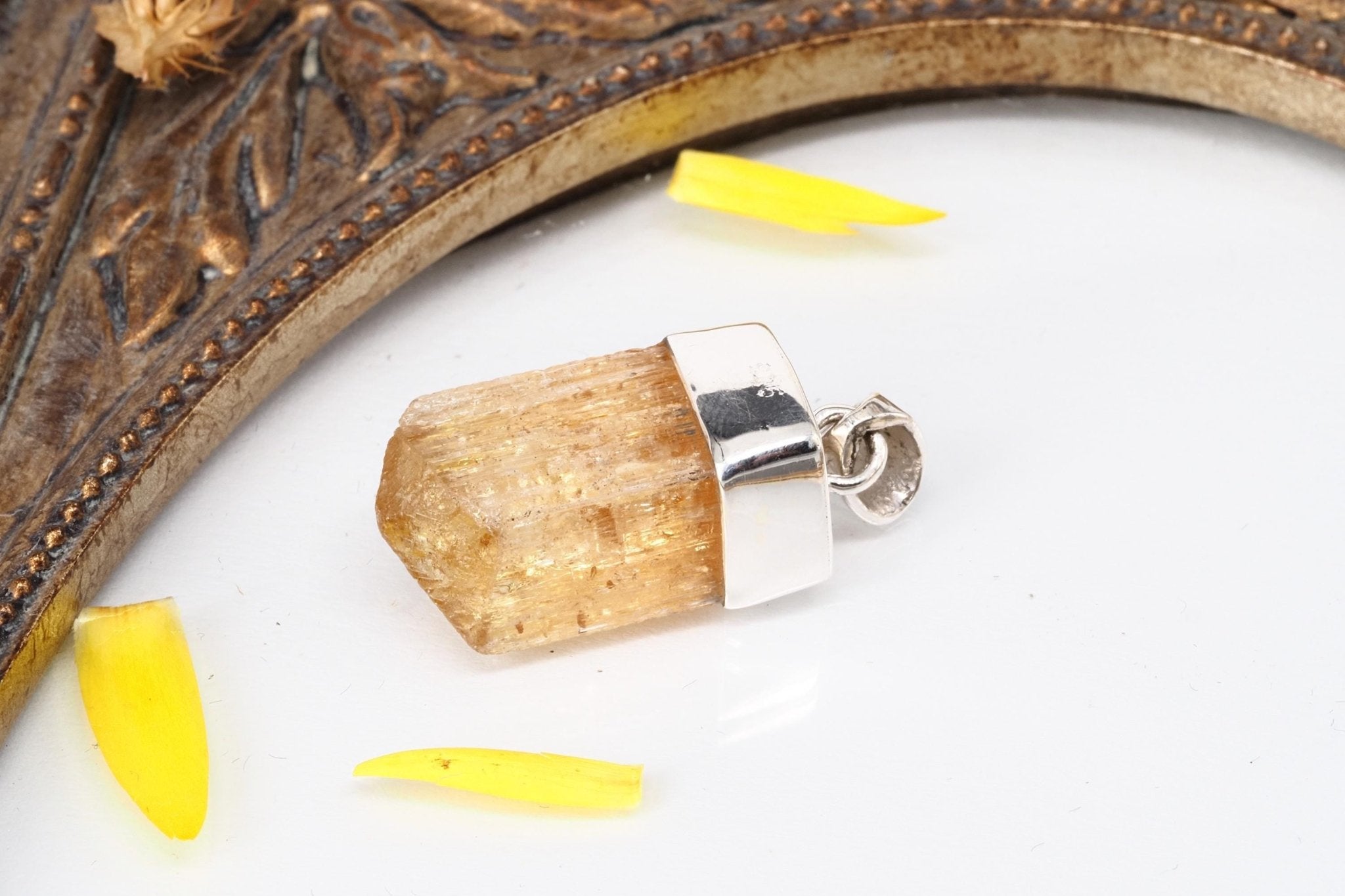 Imperial Topas Anhänger echter Gold Topas Kristall aus Brasilien gefasst in 925 Sterling Silber