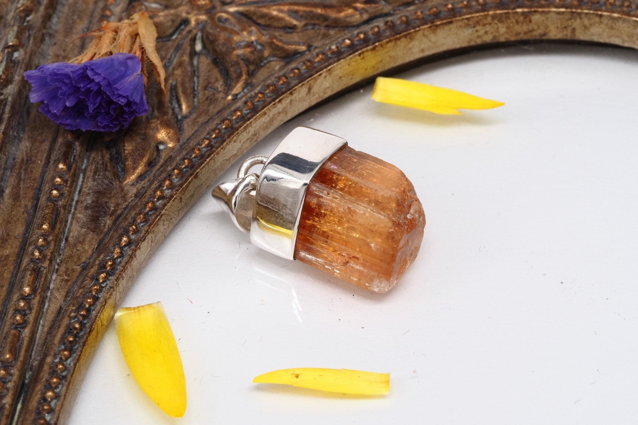 Imperial Topas AnhÀnger echter Gold Topas Kristall aus Brasilien gefasst in 925 Sterling Silber Natur Spitze