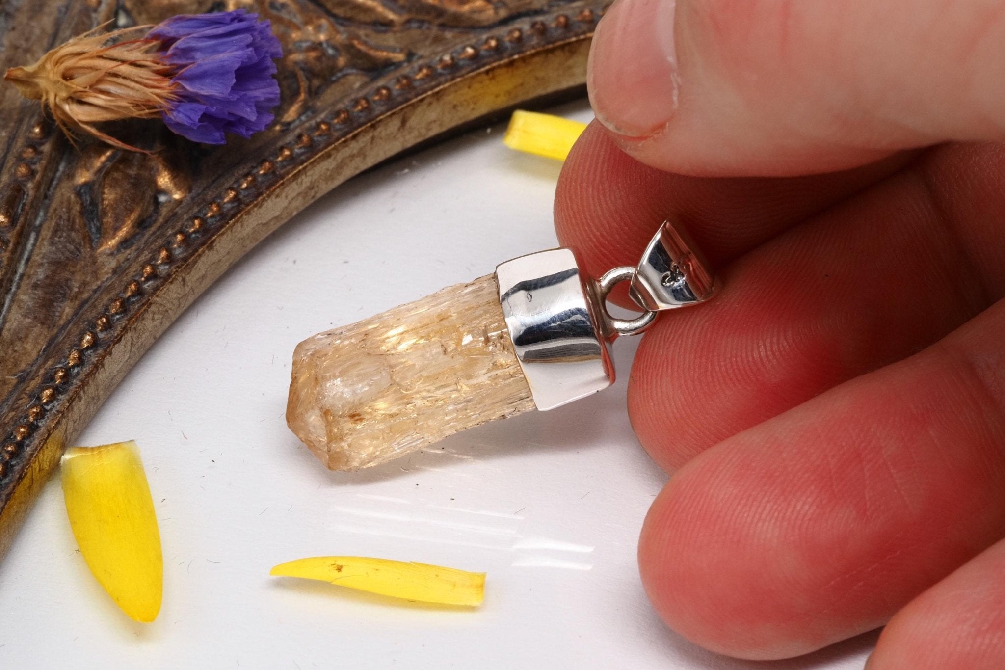 Imperial Topas AnhÀnger echter Gold Topas Kristall aus Brasilien gefasst in 925 Sterling Silber Natur Spitze