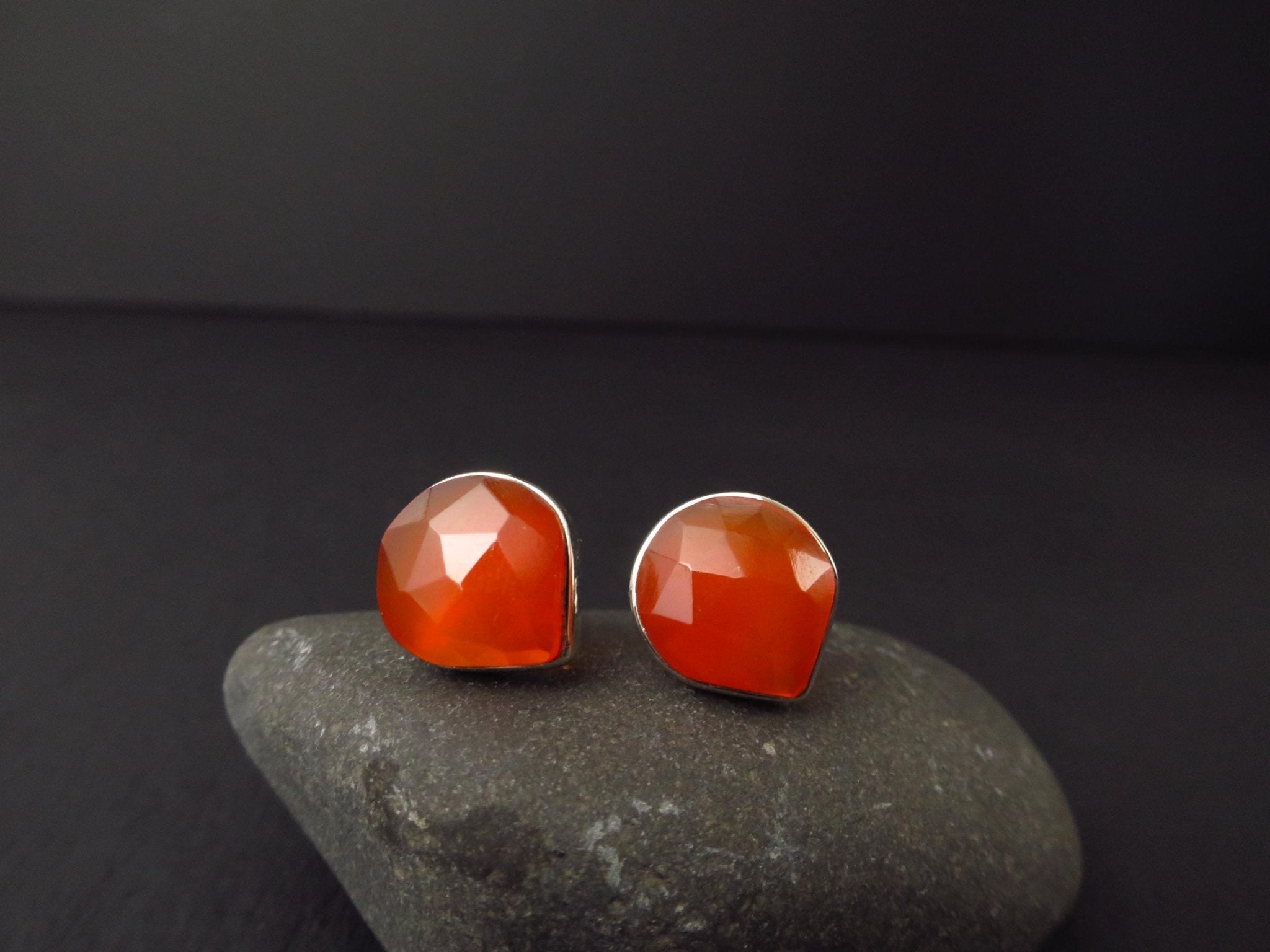 Karneol Ohrstecker Silber Rose cut 925 Sterling Unikat