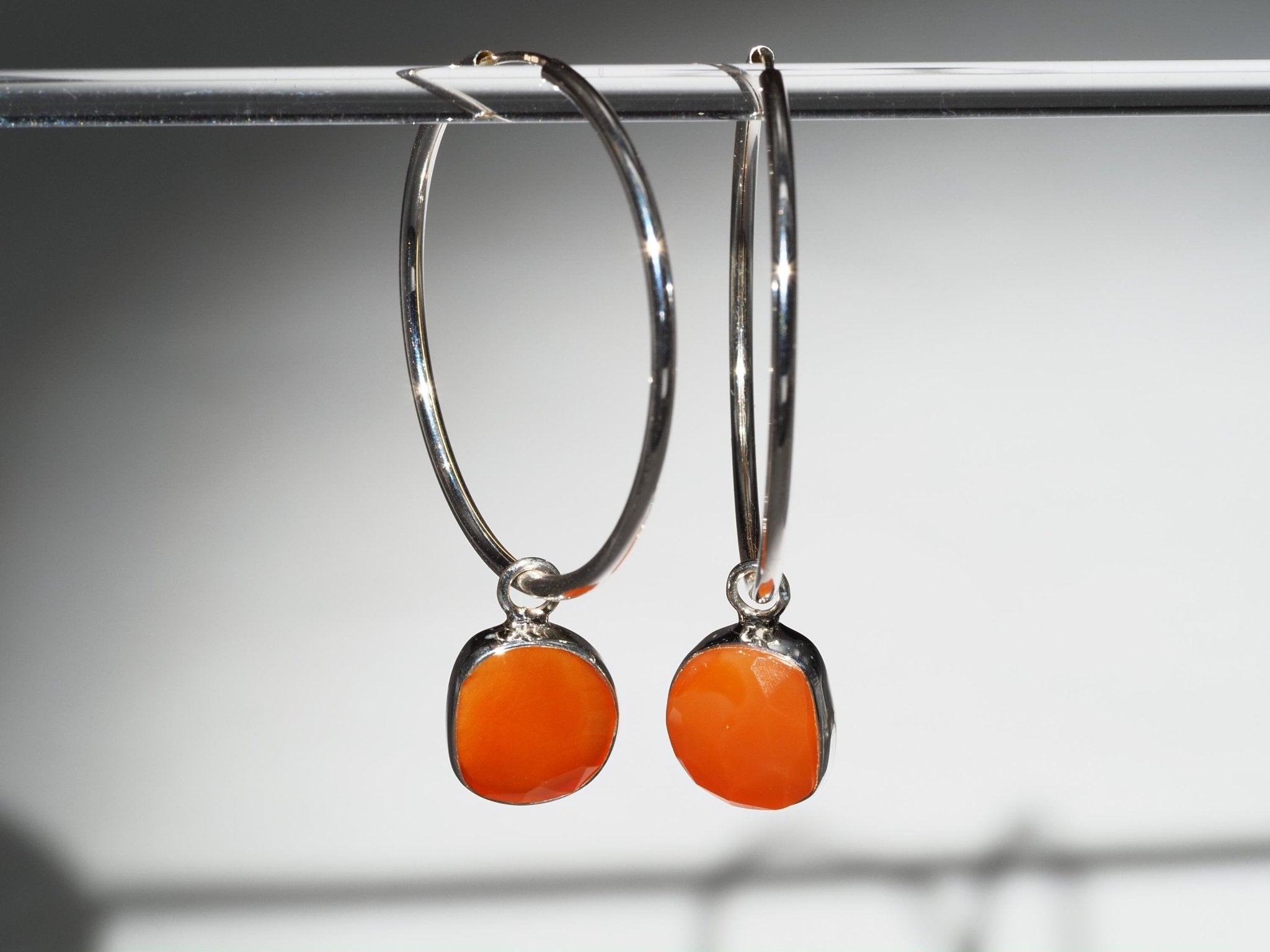 Karneol Silber Creolen elegante Ohrringe mit orangen Edelsteinen