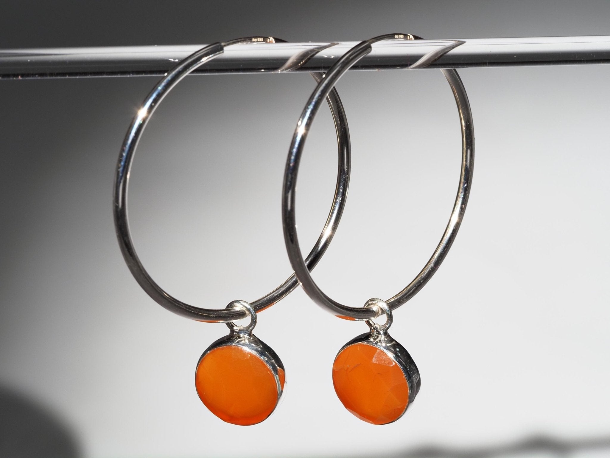 Karneol Silber Creolen Ohrringe mit orangen Edelsteinen