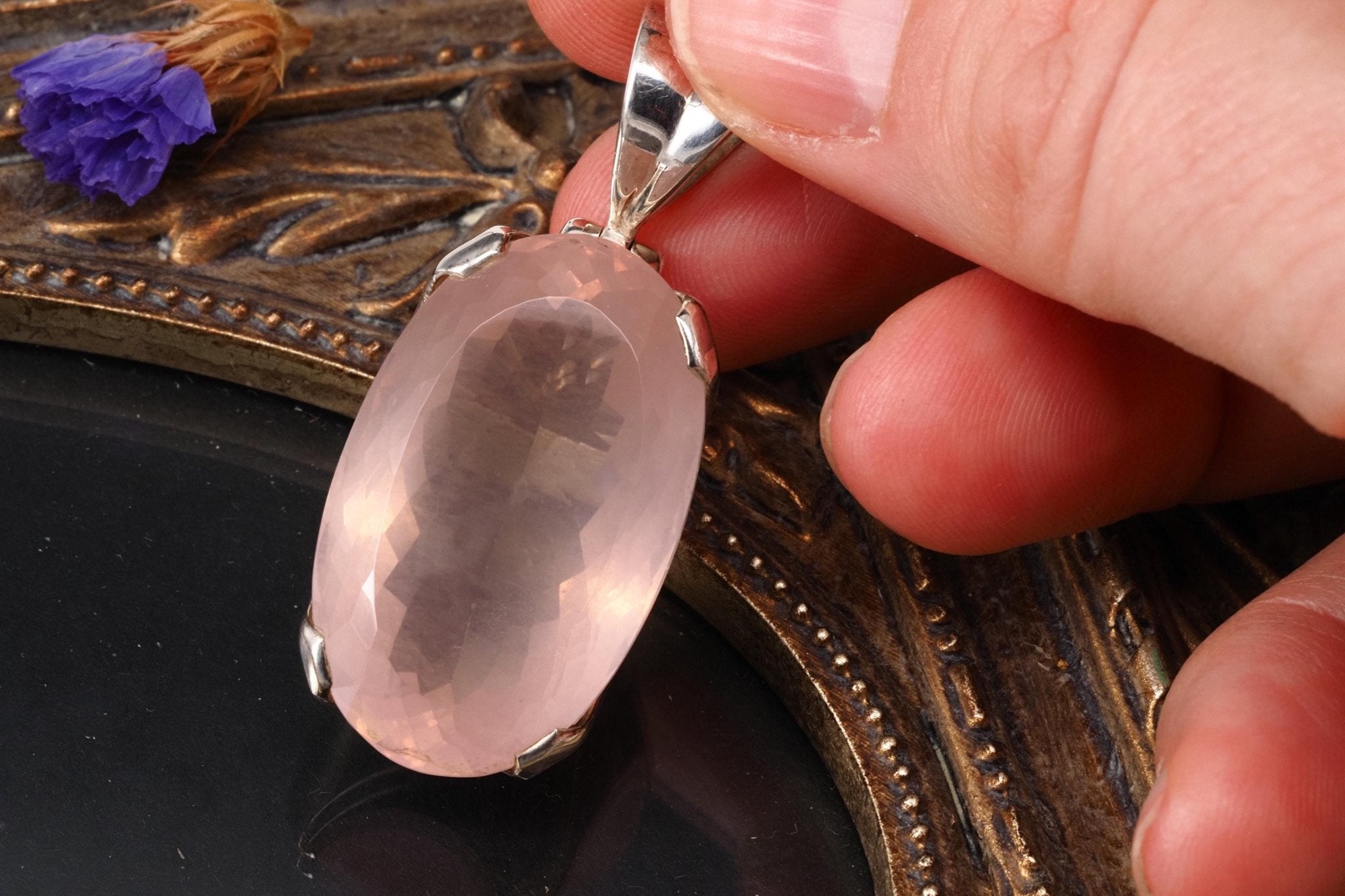 Klarer Rosenquarz Anhänger 925 Silber Kettenanhänger