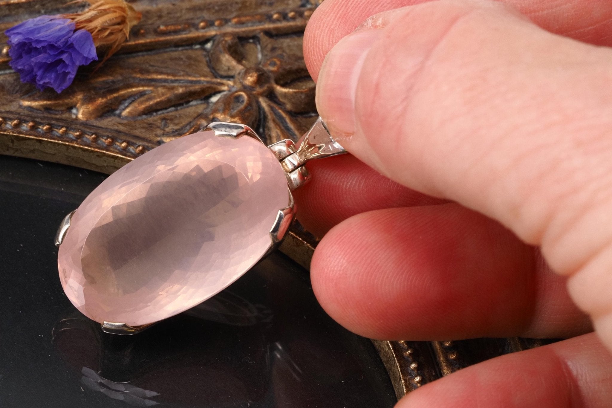 Klarer Rosenquarz Anhänger 925 Silber Kettenanhänger