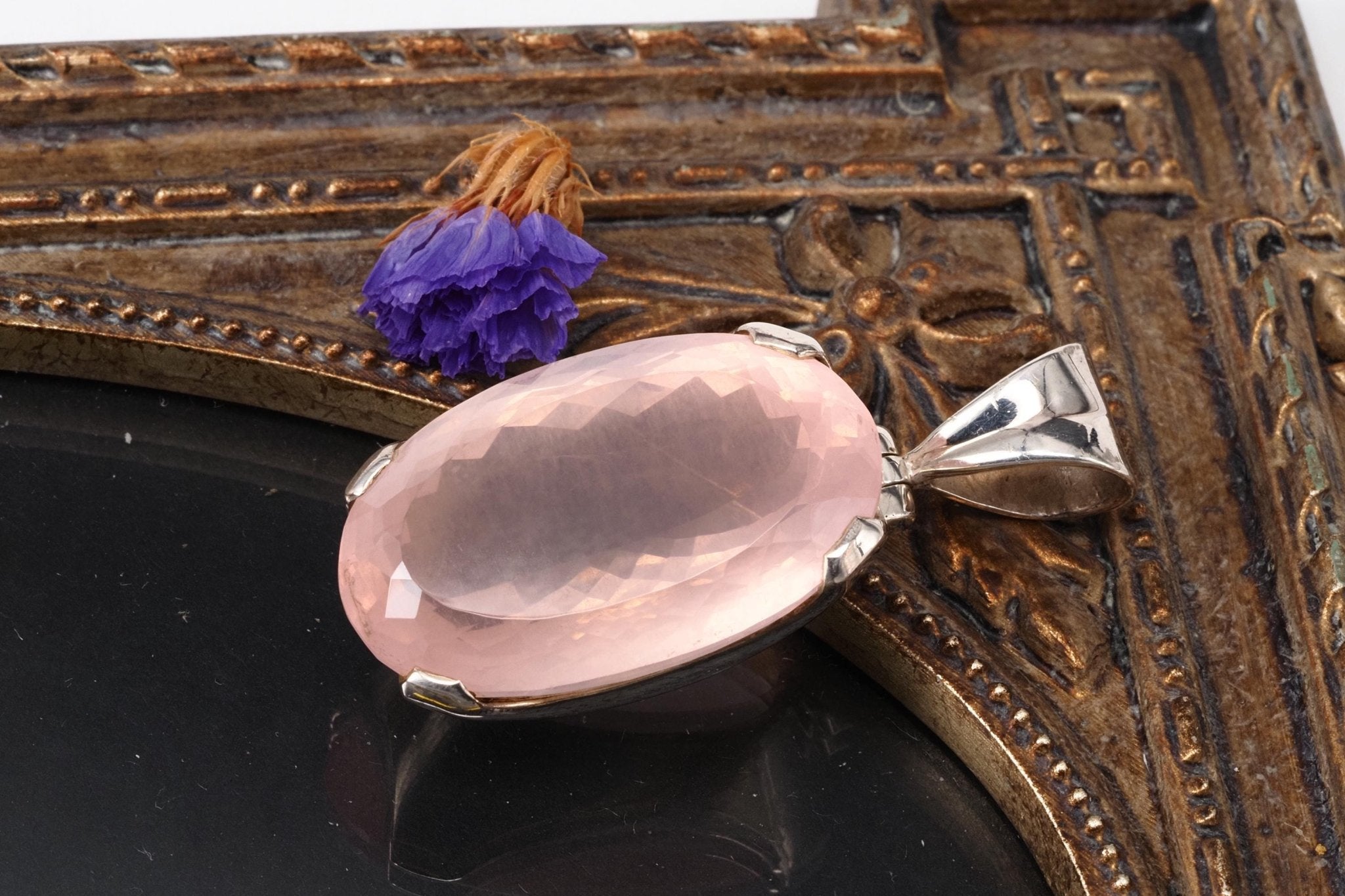 Klarer Rosenquarz Anhänger 925 Silber Kettenanhänger