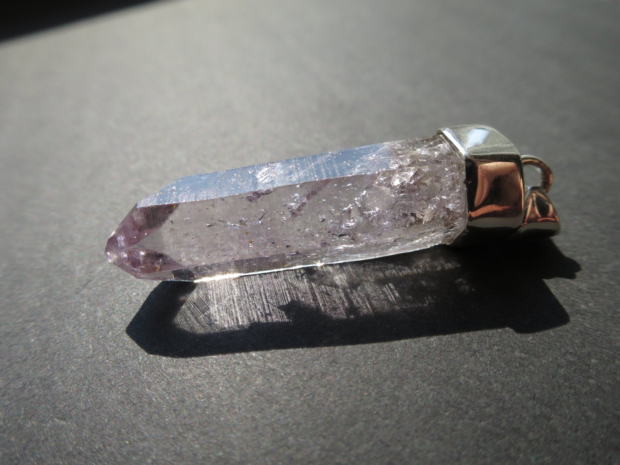 Kristall Anhänger Silber Namibia Natur Kristall Brandberg Afrika zart lila Kristall Spitze Kettenanhänger Silber Amethyst Anhänger Silber