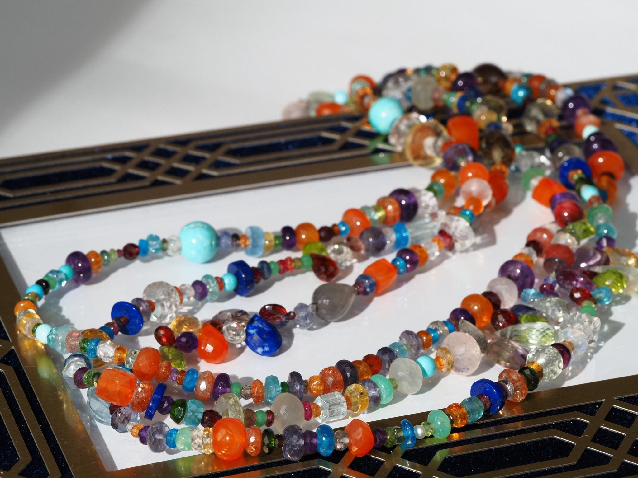 Lange Bunte Edelstein Kette Länge 143cm Endlos Halskette