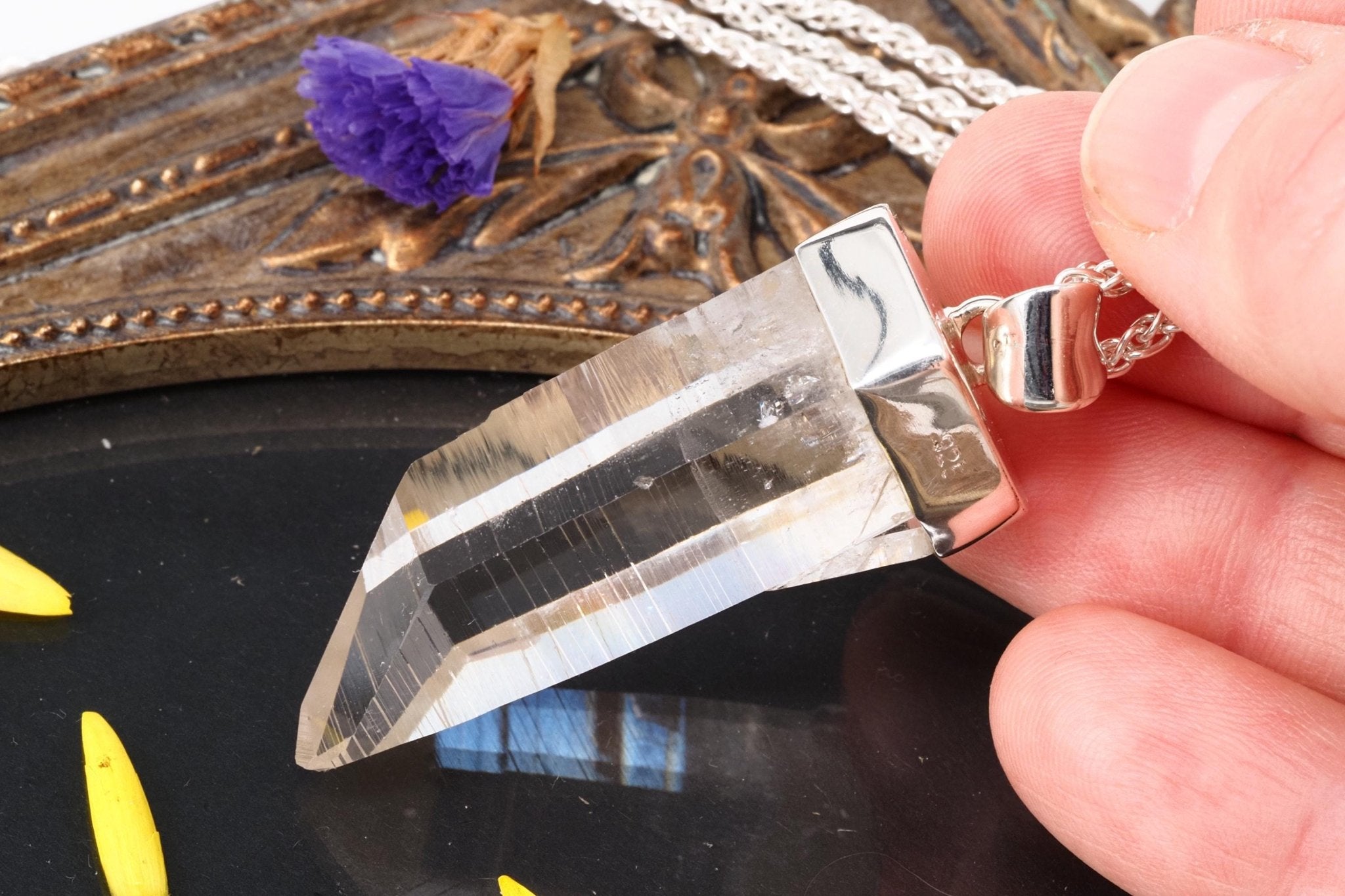 Lemuria Bergkristall Anhänger Silber Länge 53mm mit Öse