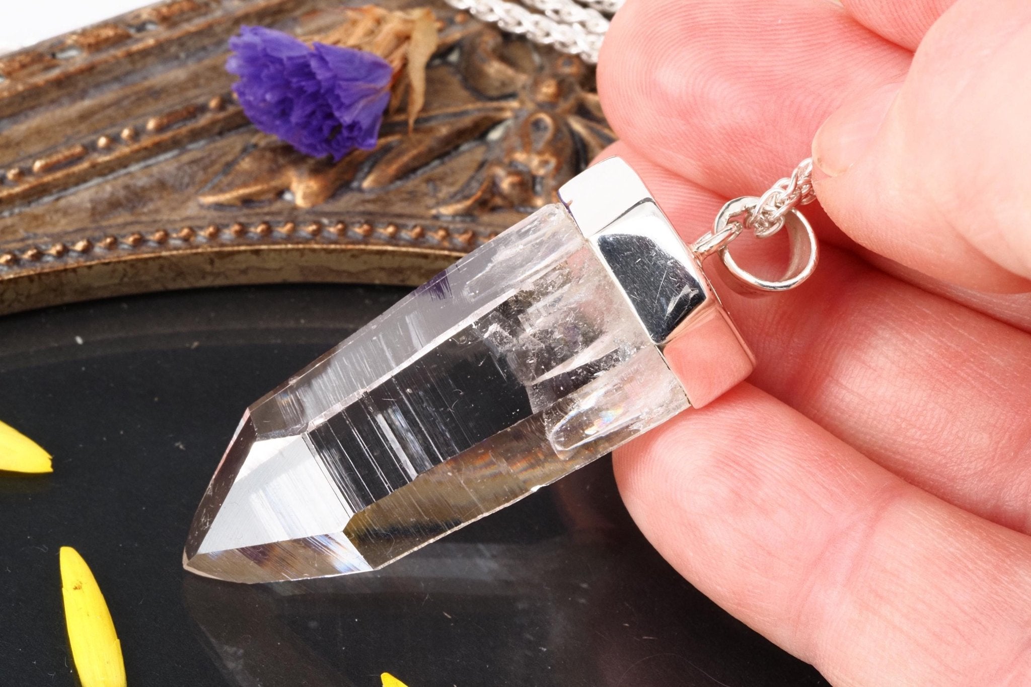 Lemuria Bergkristall Anhänger Silber Länge 53mm mit Öse