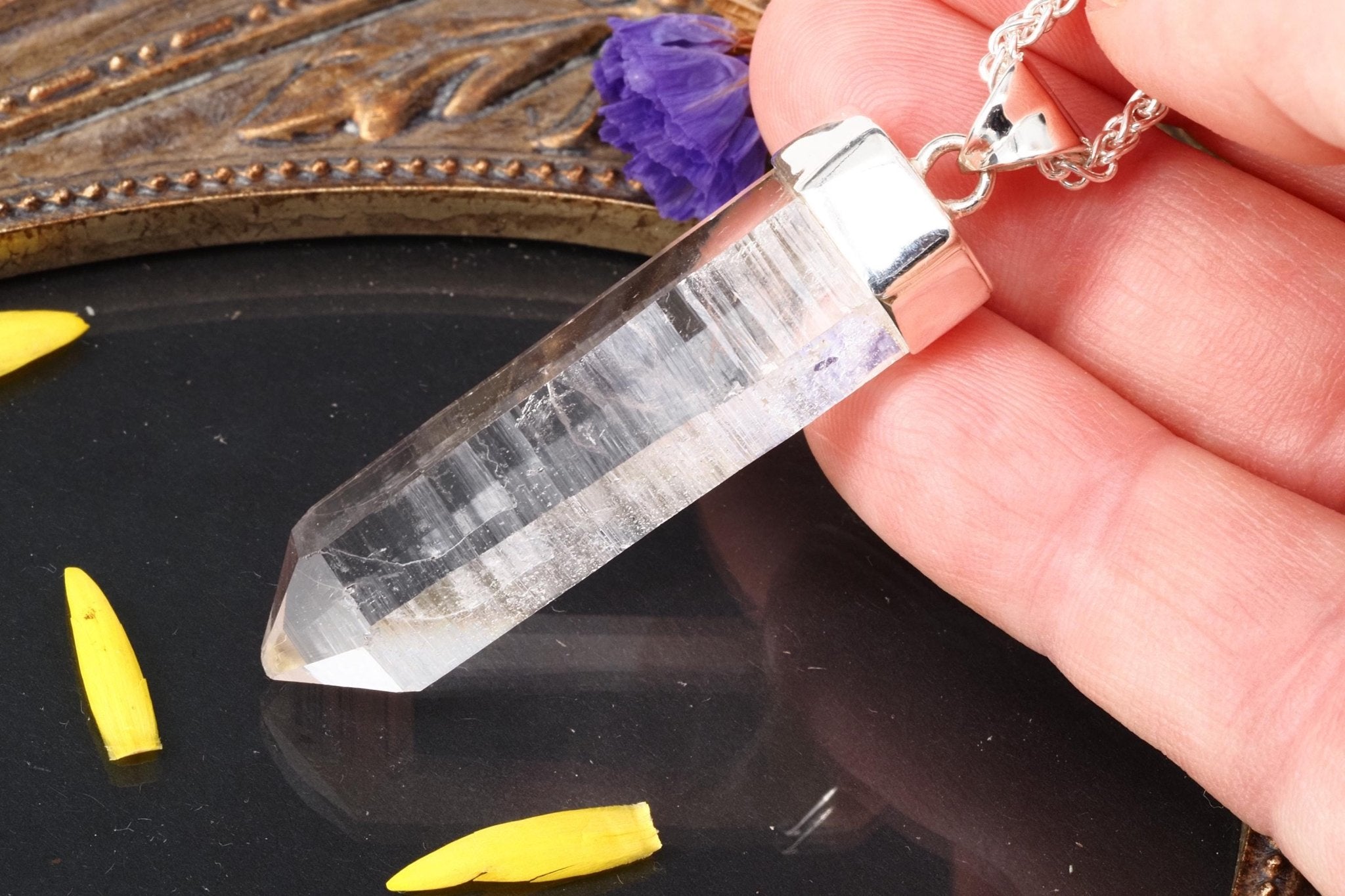 Lemuria Bergkristall Anhänger Silber Länge 54mm mit Öse