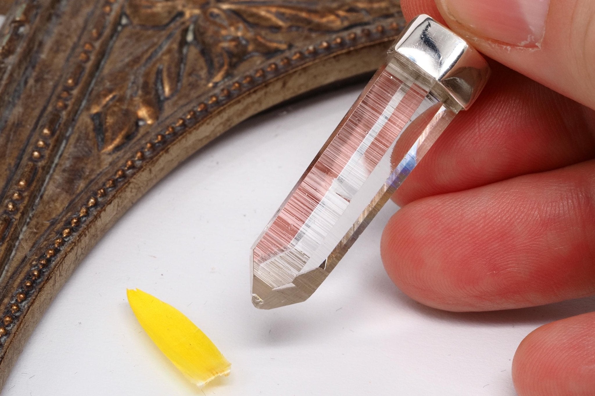 Lemurien Bergkristall AnhÀnger gefasst in 925 Sterling Silber aus Penas Blancas Laser Kristall Kolumbien Seed Quarz