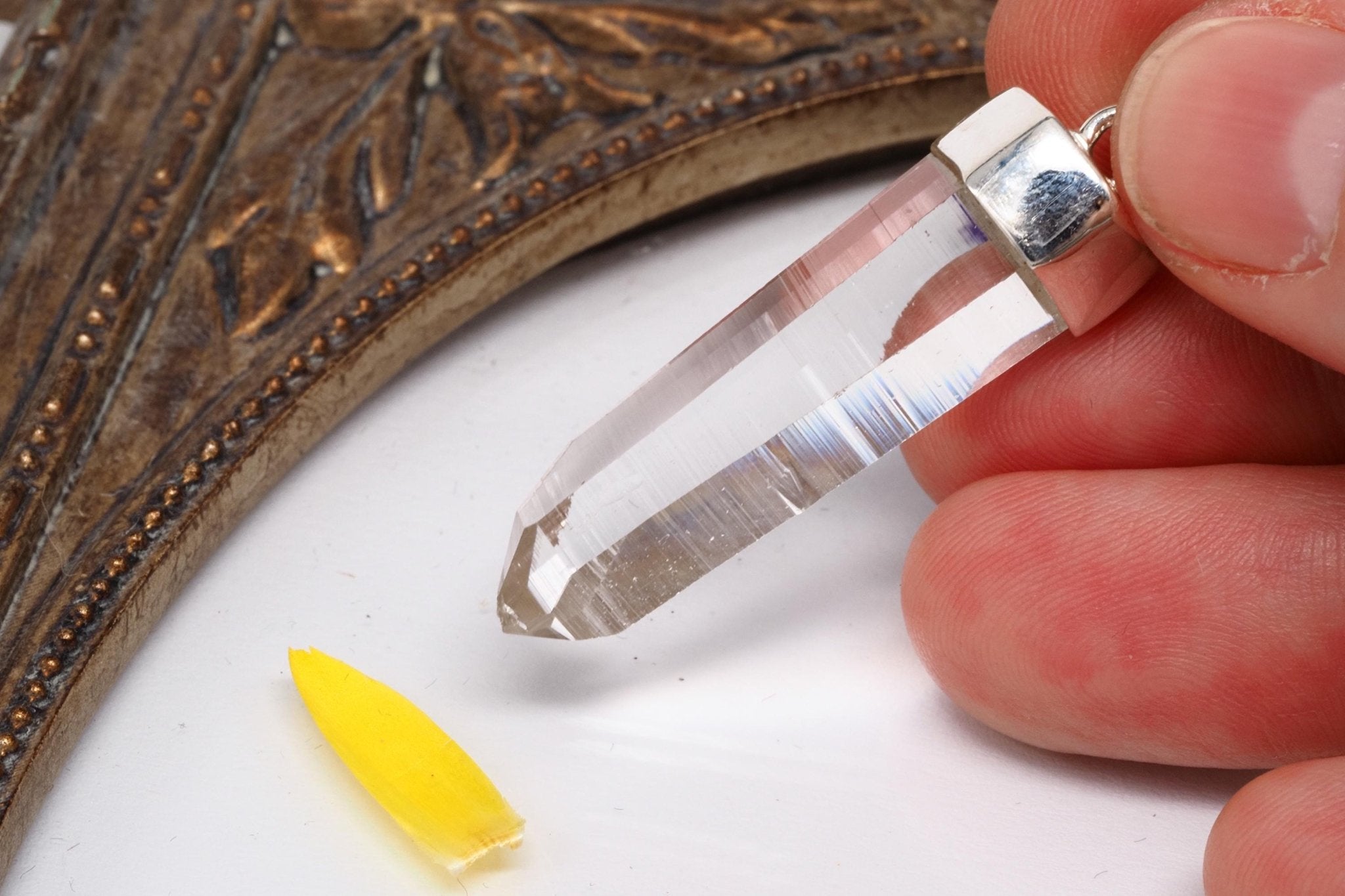 Lemurien Bergkristall AnhÀnger gefasst in 925 Sterling Silber aus Penas Blancas Laser Kristall Kolumbien Seed Quarz