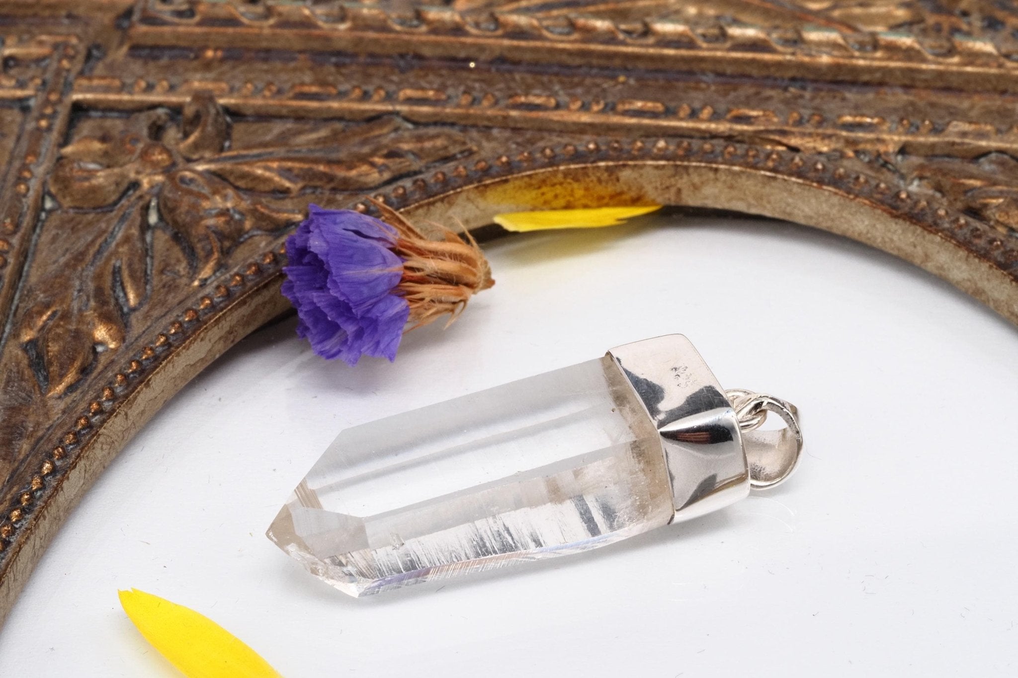 Lemurien Bergkristall AnhÀnger gefasst in 925 Sterling Silber aus Penas Blancas Laser Kristall Kolumbien Seed Quarz