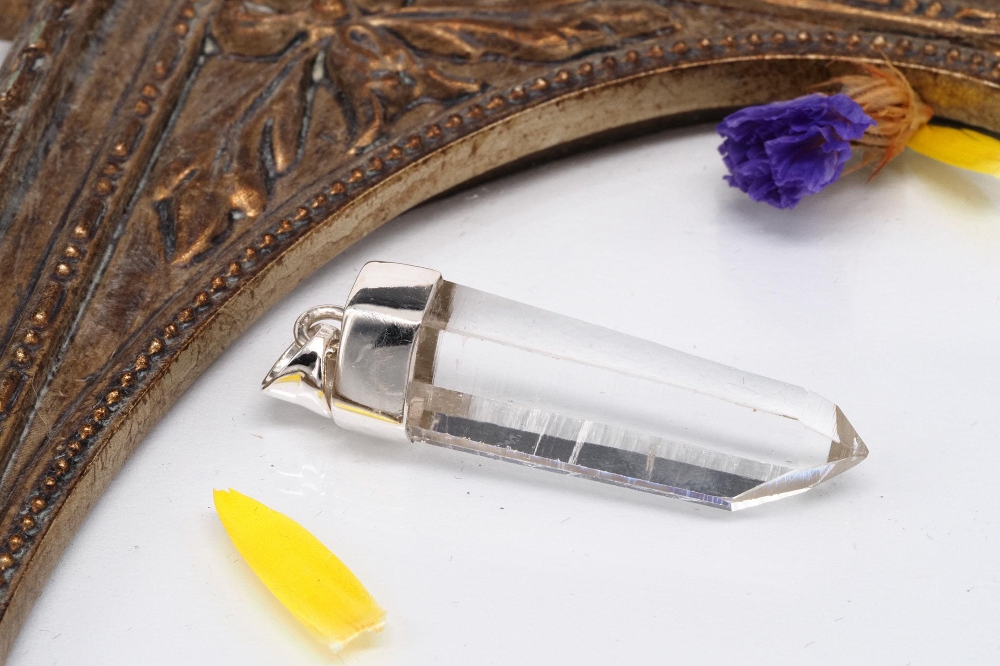 Lemurien Bergkristall Anhänger gefasst in 925 Sterling Silber aus Penas Blancas Laser Kristall Kolumbien Seed Quarz