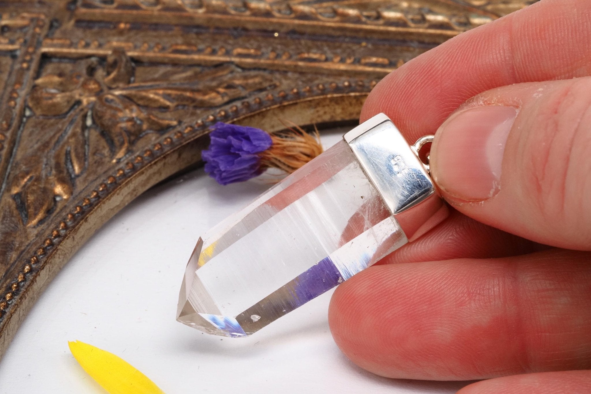 Lemurien Bergkristall AnhÀnger gefasst in 925 Sterling Silber aus Penas Blancas Laser Kristall Kolumbien Seed Quarz