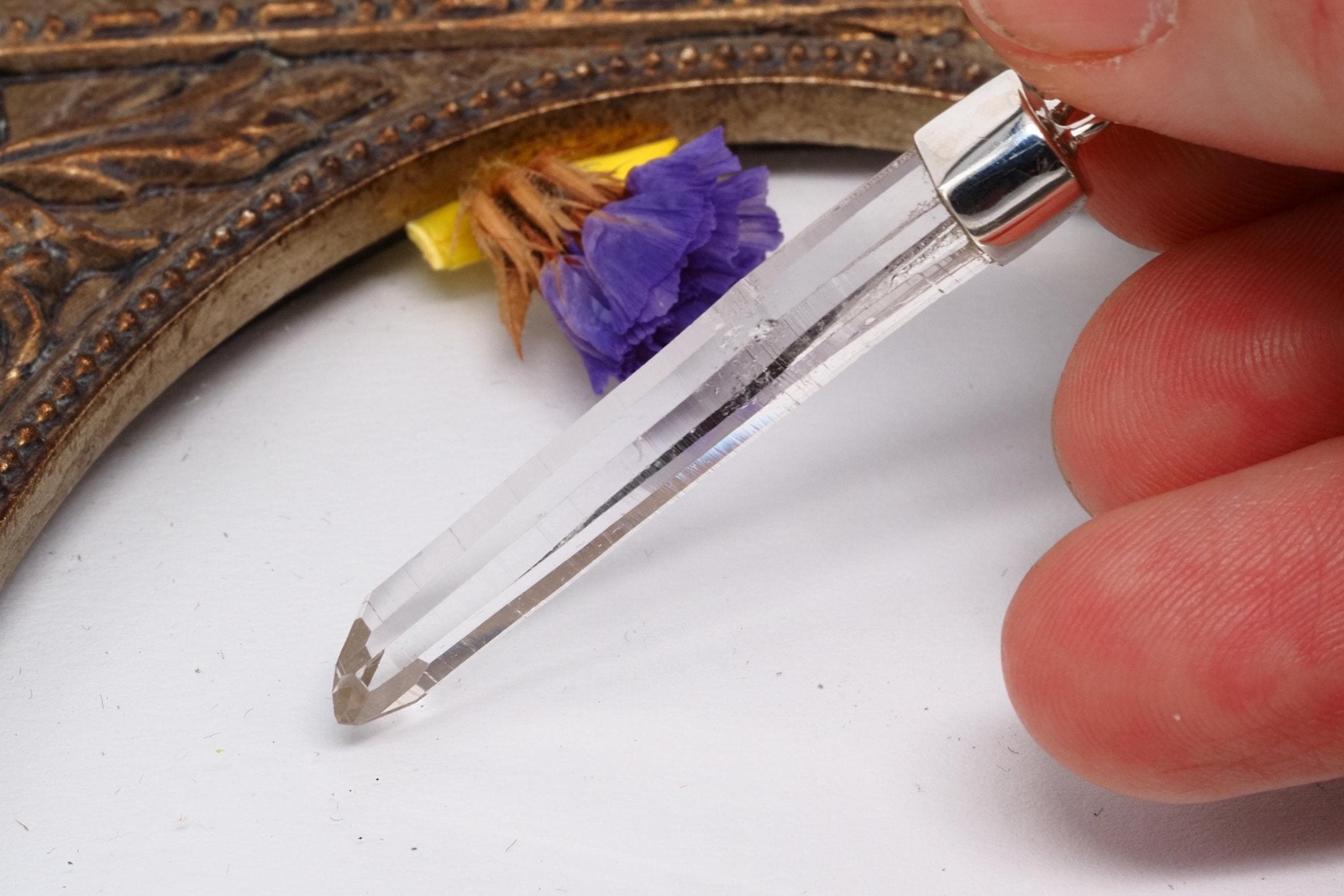 Lemurien Bergkristall AnhÀnger gefasst in 925 Sterling Silber aus Penas Blancas Laser Kristall Kolumbien Seed Quarz