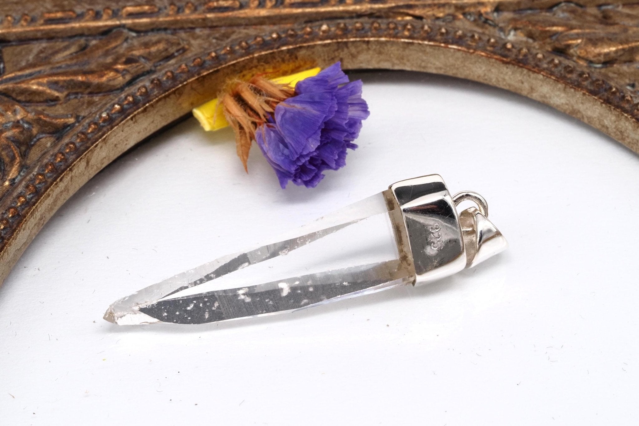 Lemurien Bergkristall Anhänger gefasst in 925 Sterling Silber aus Penas Blancas Laser Kristall Kolumbien Seed Quarz