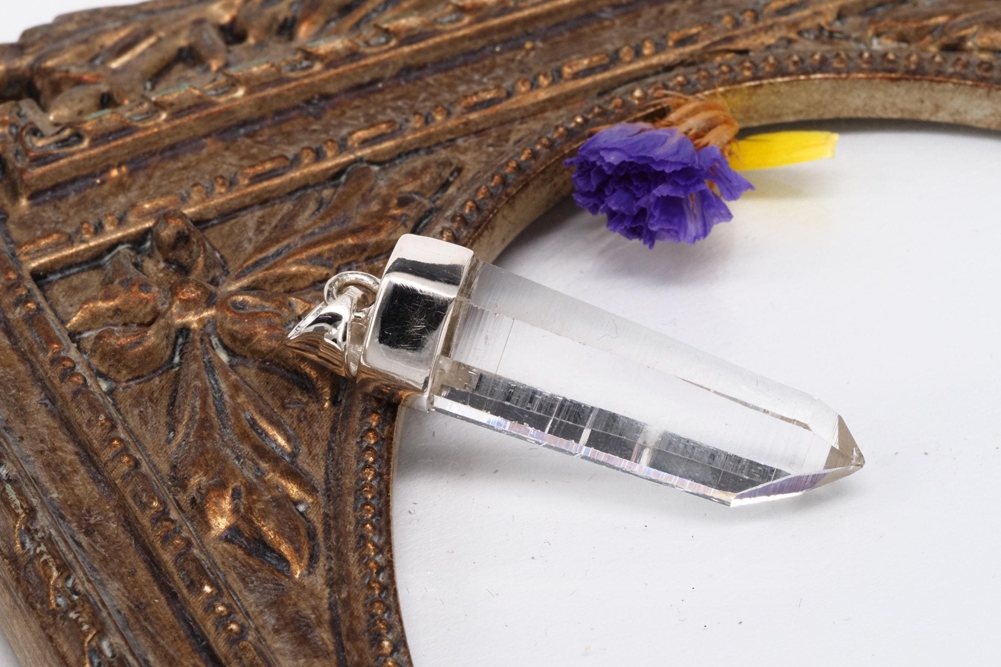 Lemurien Bergkristall AnhÀnger gefasst in 925 Sterling Silber aus Penas Blancas Laser Kristall Kolumbien Seed Quarz