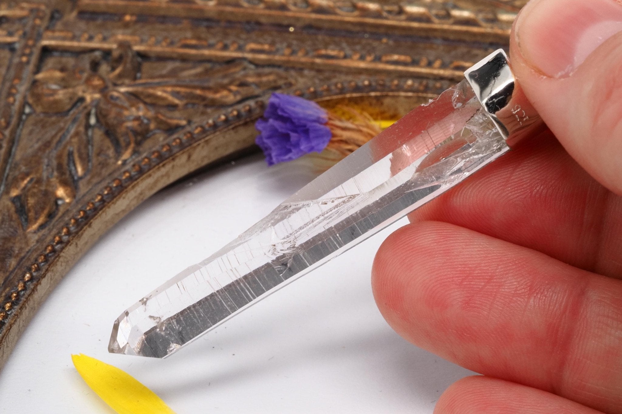 Lemurien Bergkristall AnhÀnger gefasst in 925 Sterling Silber aus Penas Blancas Laser Kristall Kolumbien Seed Quarz